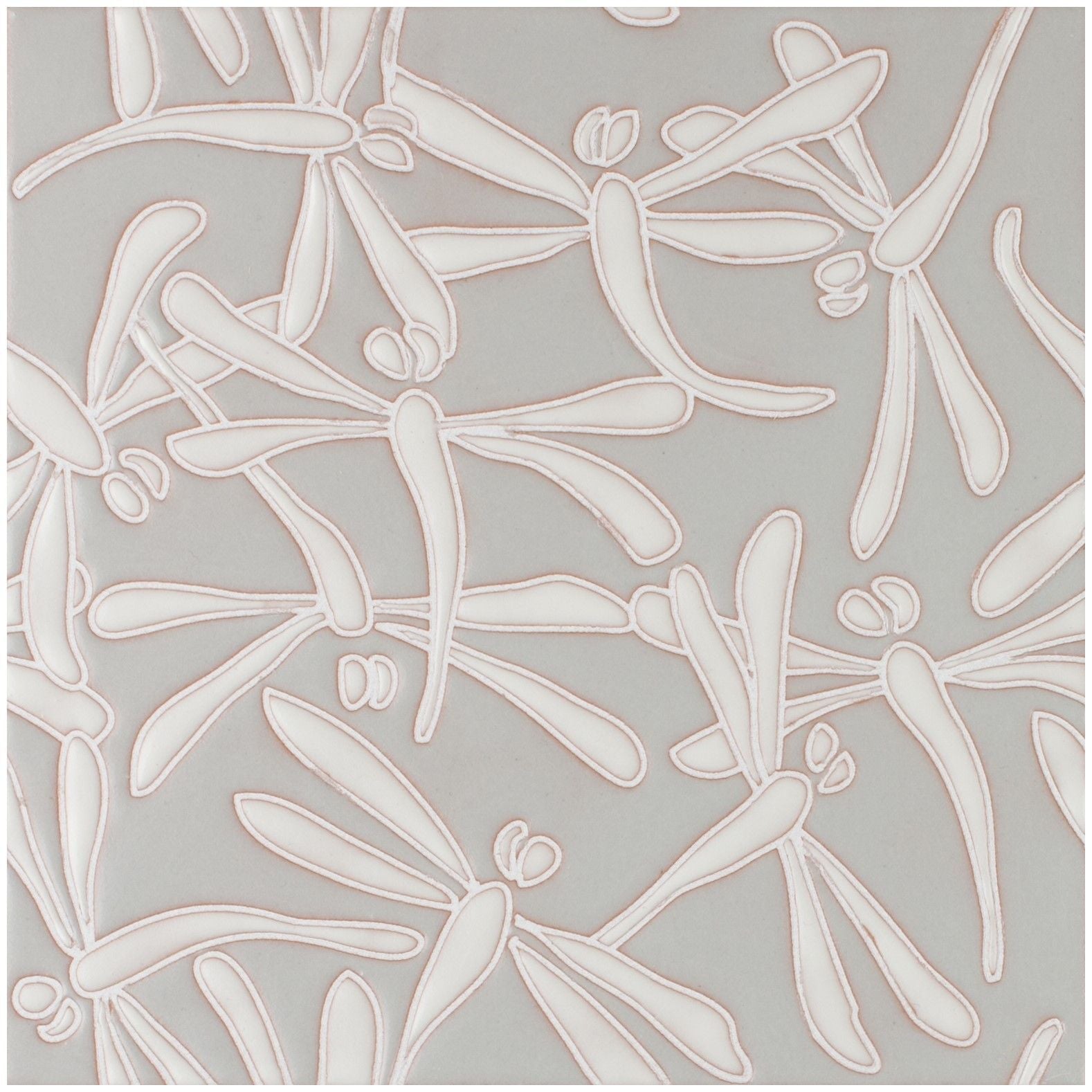 8x8 Handpainted Tile Dragonflies in Neutral Motif