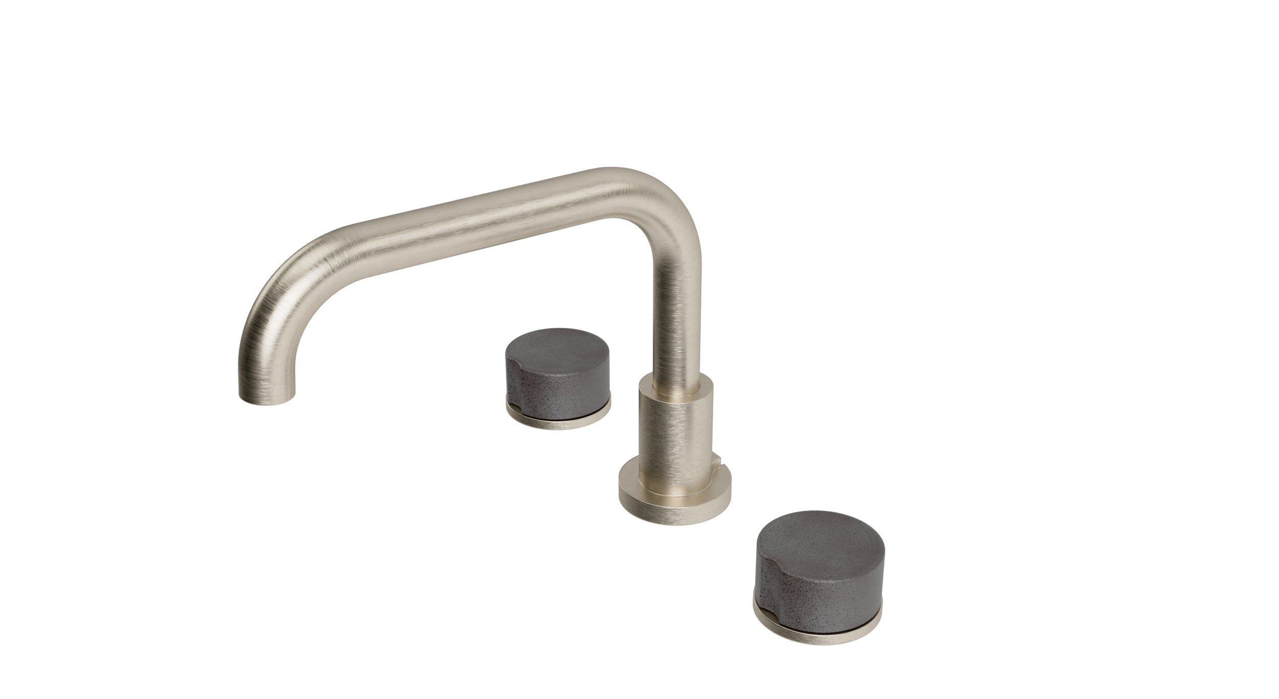 Foundry Two Handle Deck Mount Squaretop Bath Trim with Groove Ceramic Knob Handles in Satin Nickel