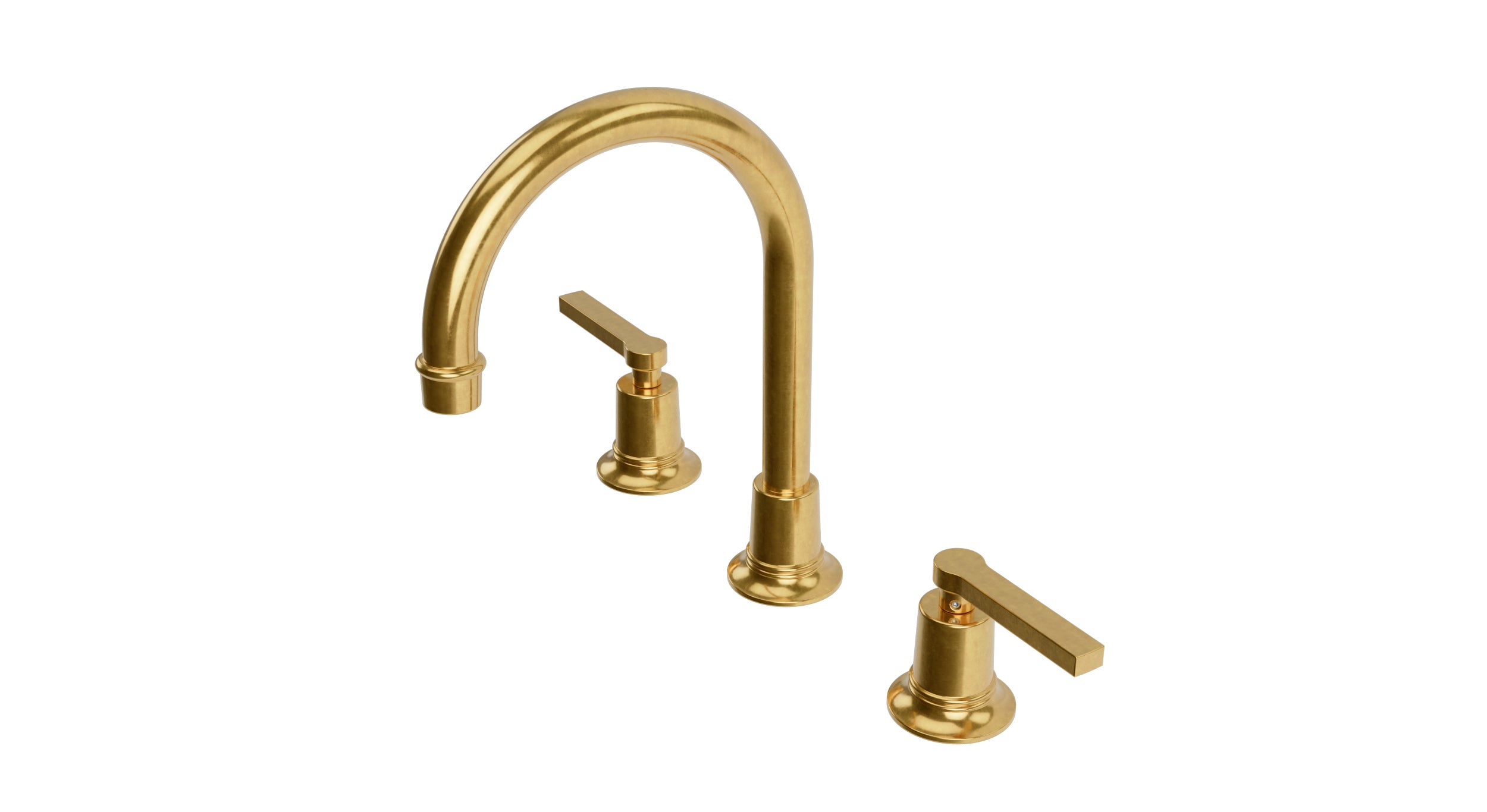 Emerson Two Handle Deck Mount Gooseneck Lavatory Faucet with Classic Lever Handles in French Brass