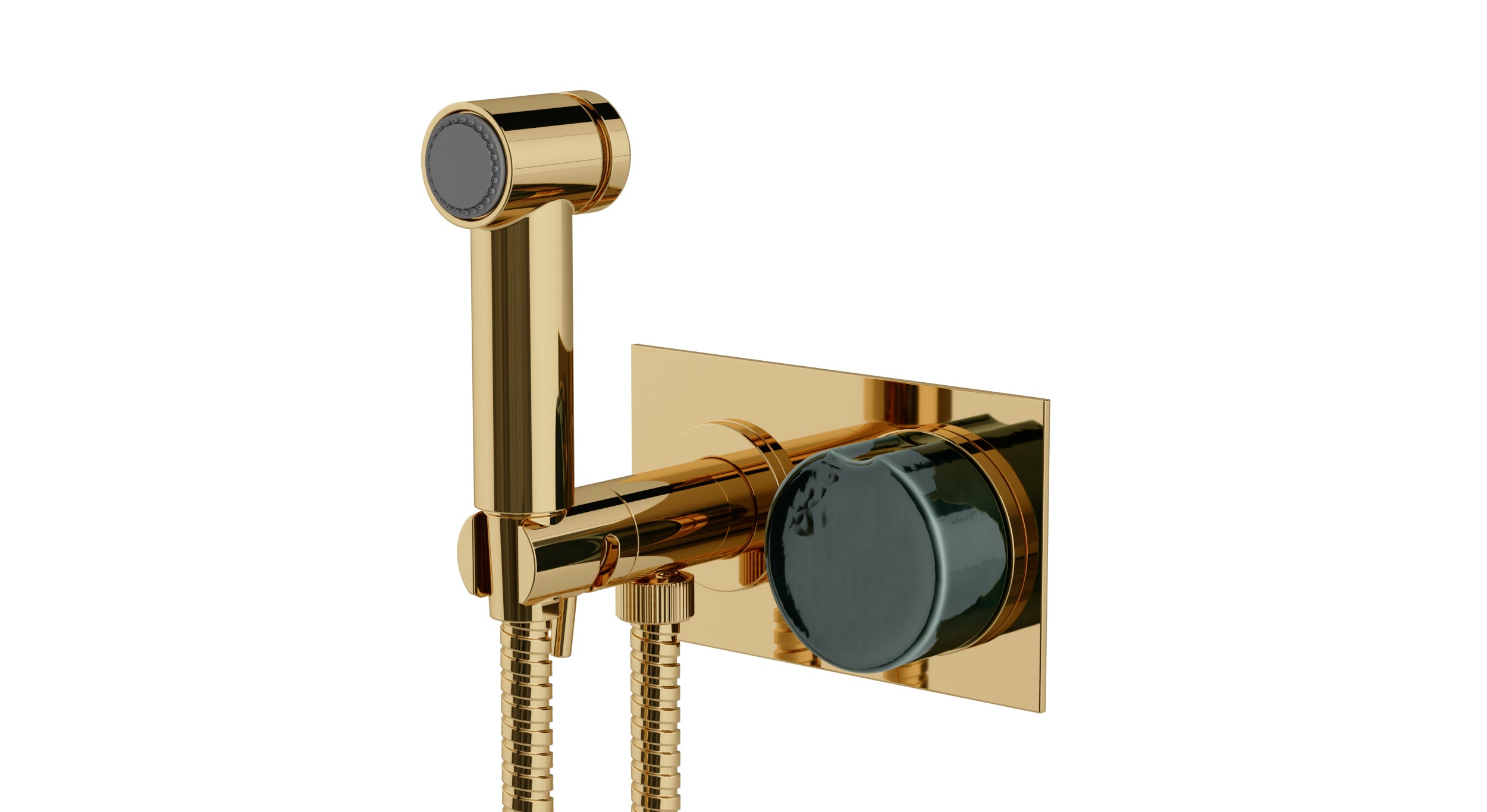 Foundry One Handle Wall Mount Bidet Trim with Groove Ceramic Knob Handle in Polished Brass