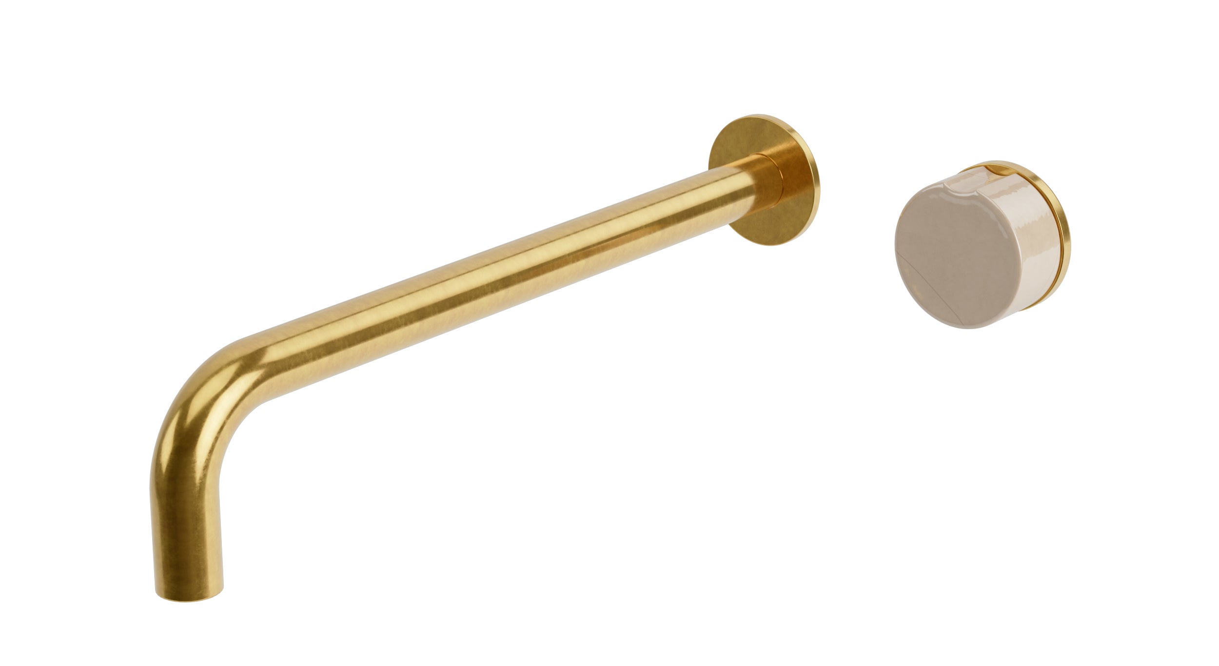 Foundry One Handle Wall Mount 12" Lavatory Faucet with Pebble Ceramic Knob Handle in French Brass