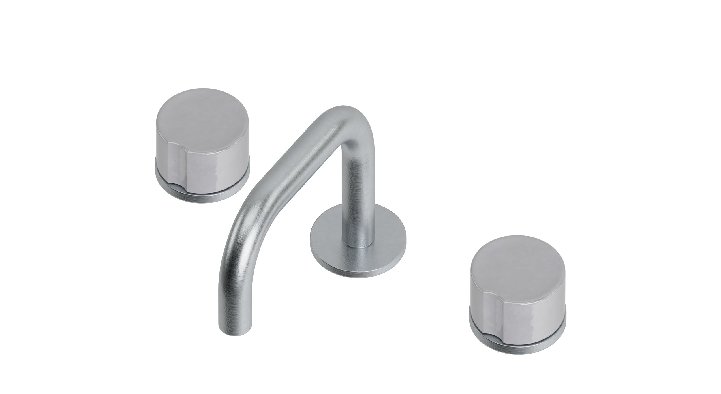 Foundry Two Handle Deck Mount Squaretop Lavatory Faucet with Groove Ceramic Knob Handles in Satin Chrome