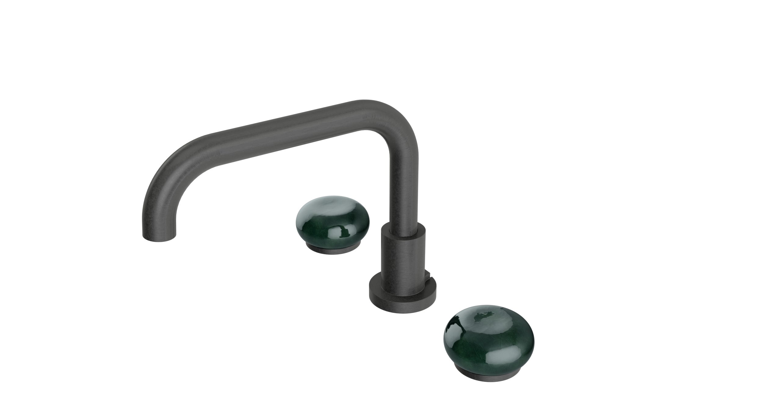 Foundry Two Handle Deck Mount Squaretop Bath Trim with Pebble Ceramic Knob Handles in Blackened Nickel