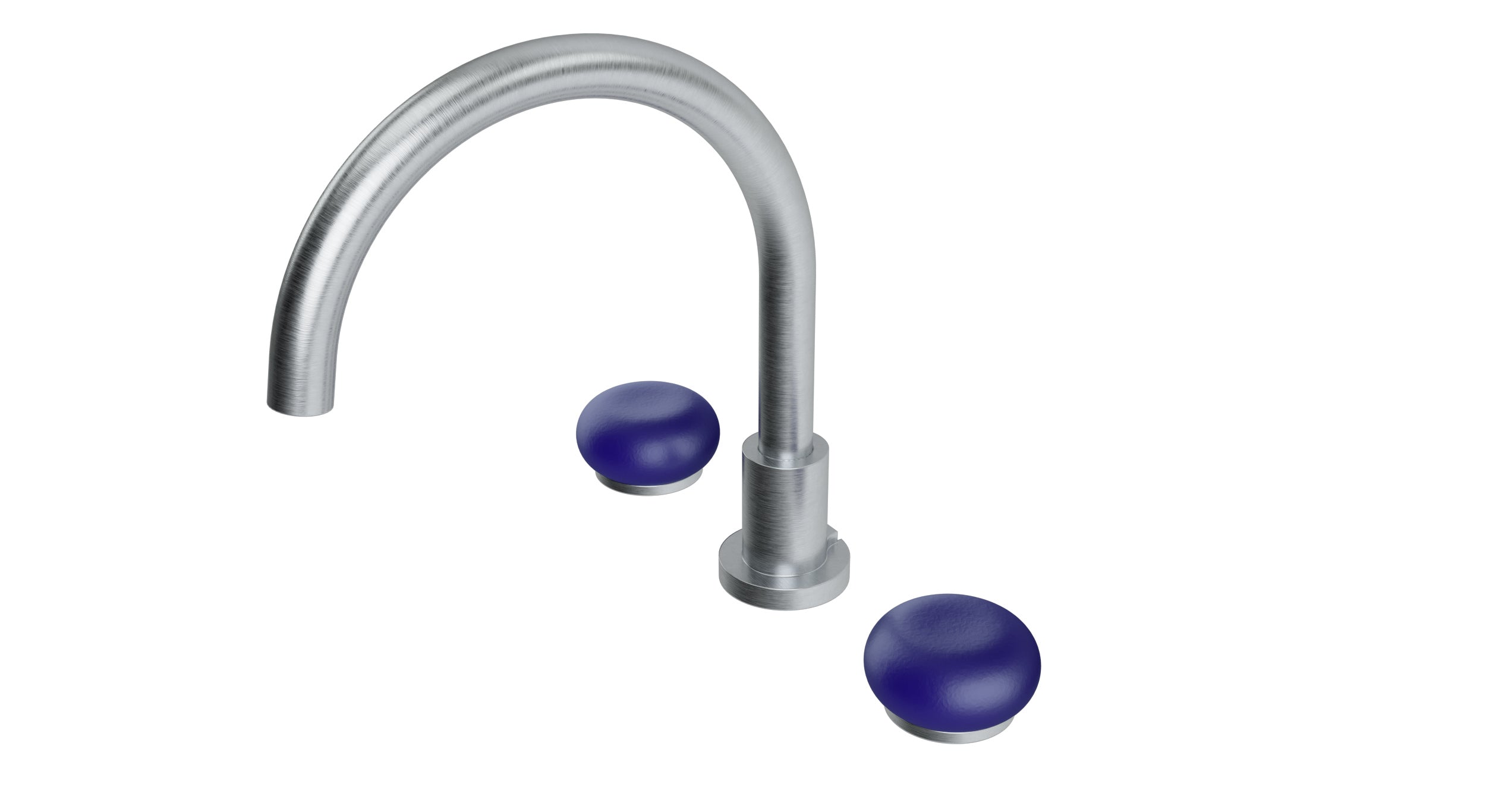 Foundry Two Handle Deck Mount Gooseneck Bath Trim with Pebble Ceramic Knob Handles in Satin Chrome