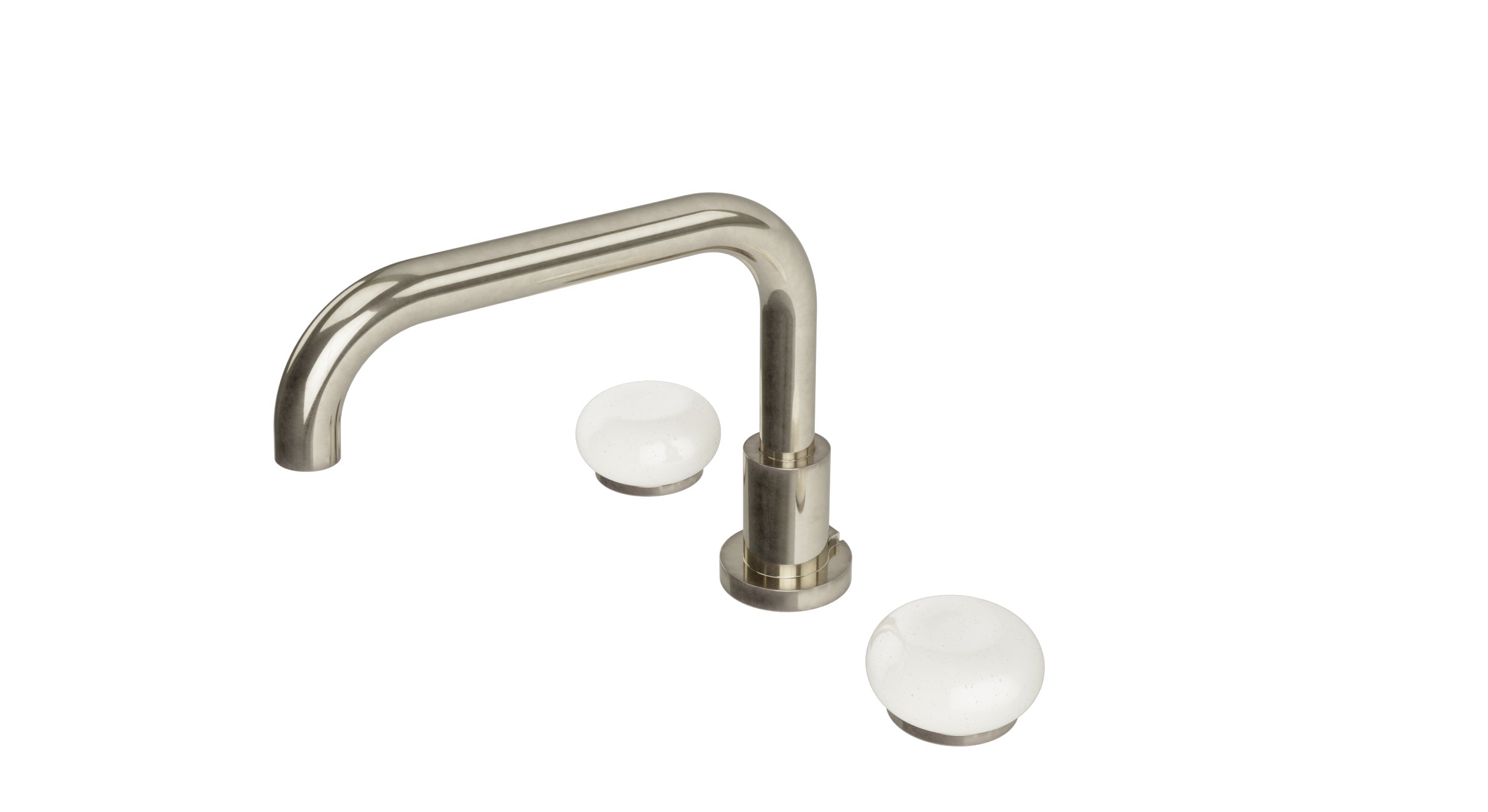 Foundry Two Handle Deck Mount Squaretop Bath Trim with Pebble Ceramic Knob Handles in French Nickel