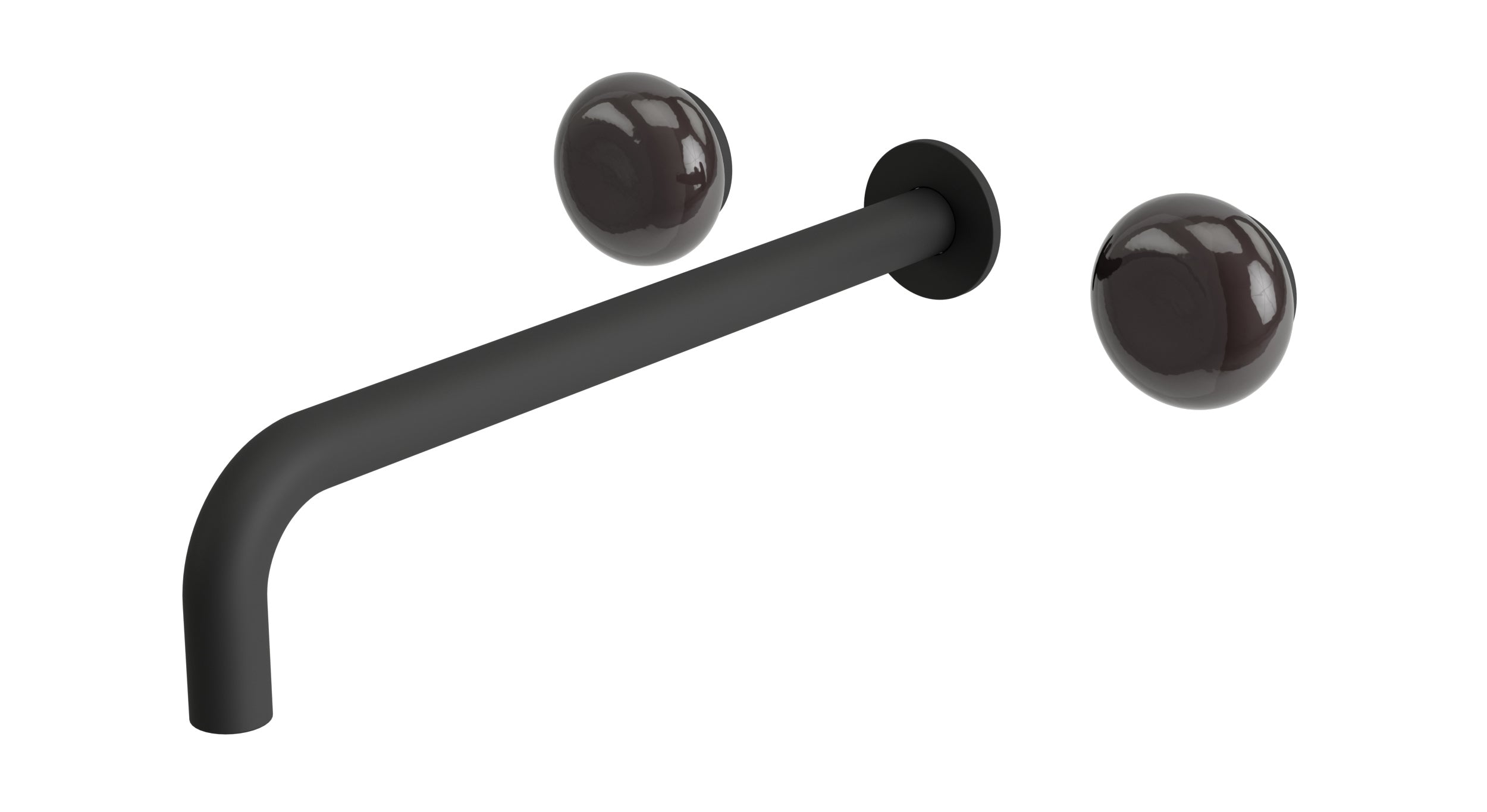 Foundry Two Handle Wall Mount 12" Lavatory Faucet with Pebble Ceramic Knob Handles in Matte Black