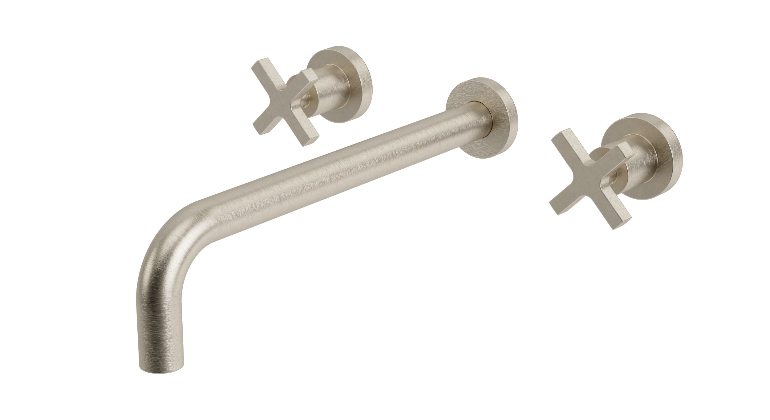 Flatiron Two Handle Wall Mount 12" Lavatory Faucet with Linear Cross Handles in Satin Nickel