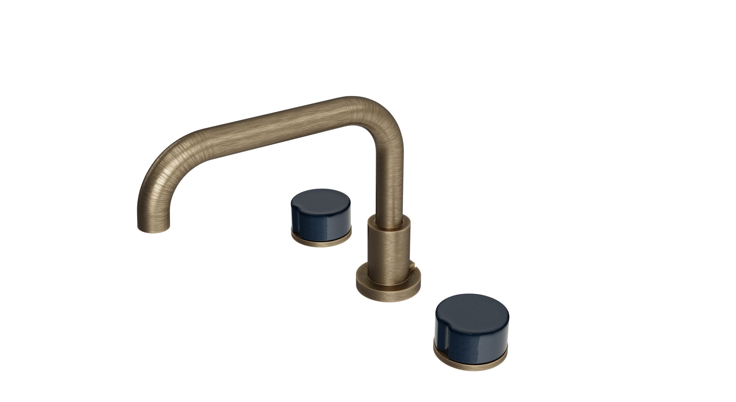 Foundry Two Handle Deck Mount Squaretop Bath Trim with Groove Ceramic Knob Handles in Antique Brass