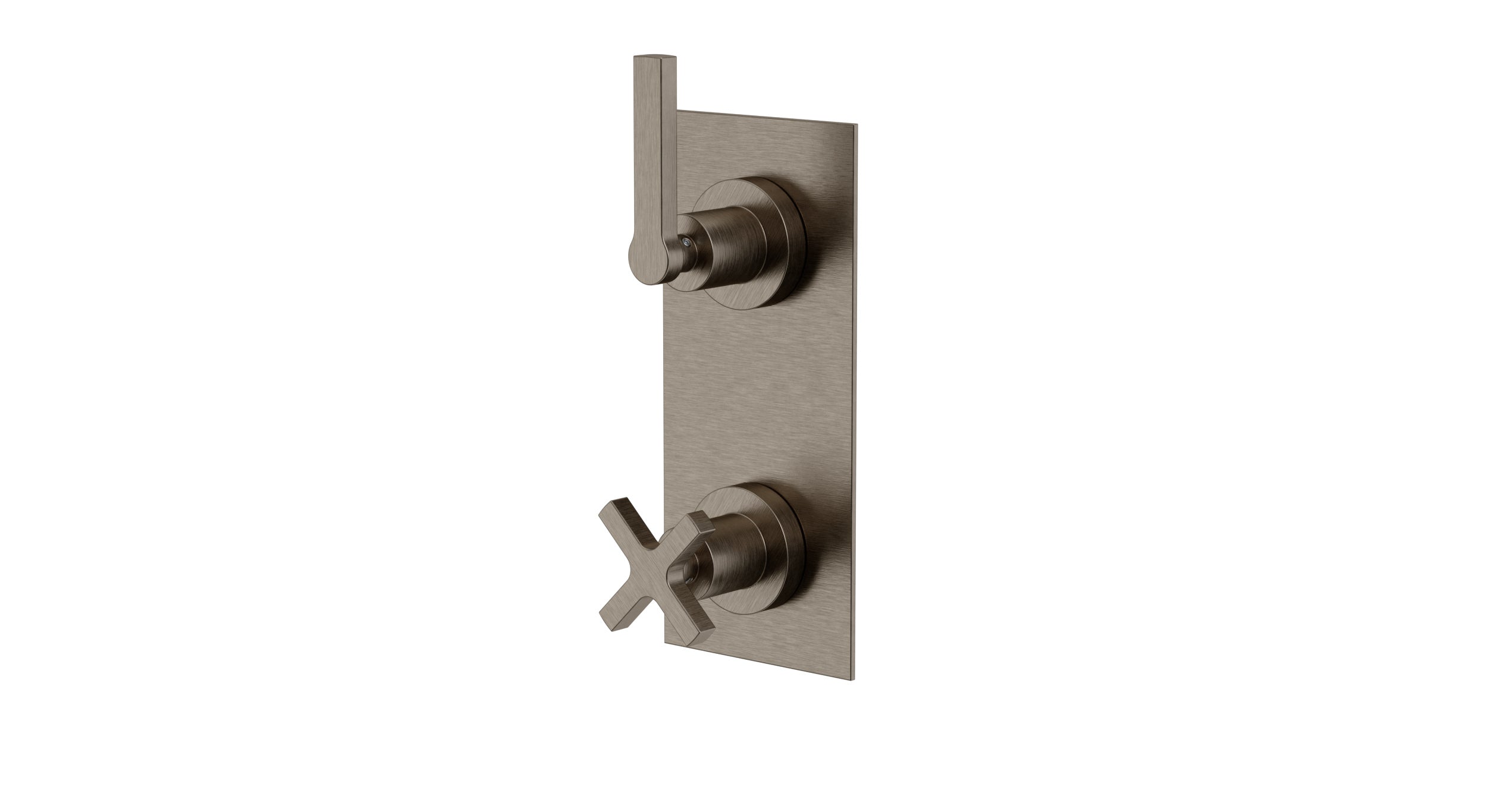 Flatiron Two Handle Wall Mount Shower Trim with Linear Cross/Linear Lever Handles in Antique Nickel