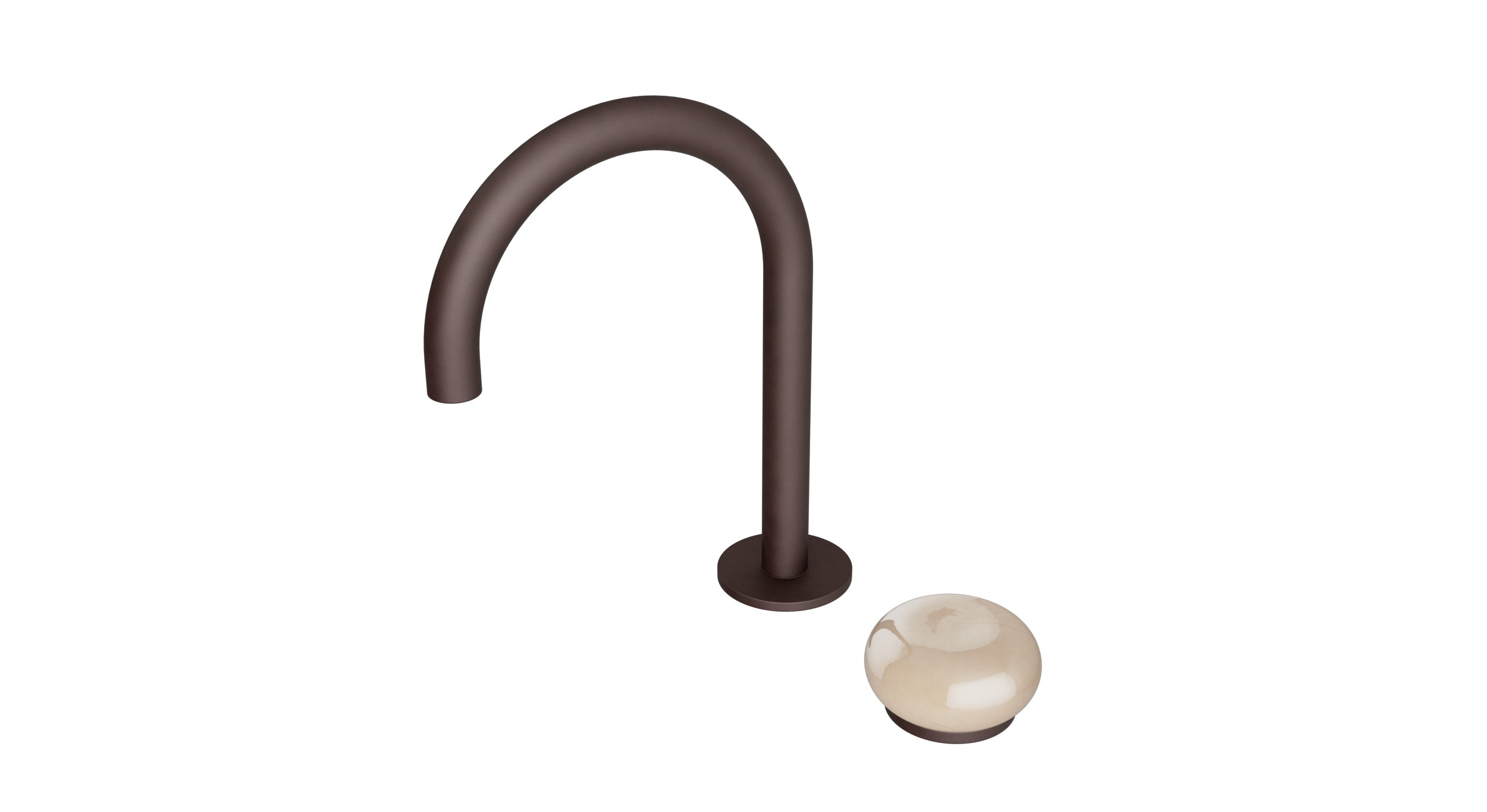 Foundry One Handle Deck Mount Gooseneck Lavatory Faucet with Pebble Ceramic Knob Handle in Architectural Copper