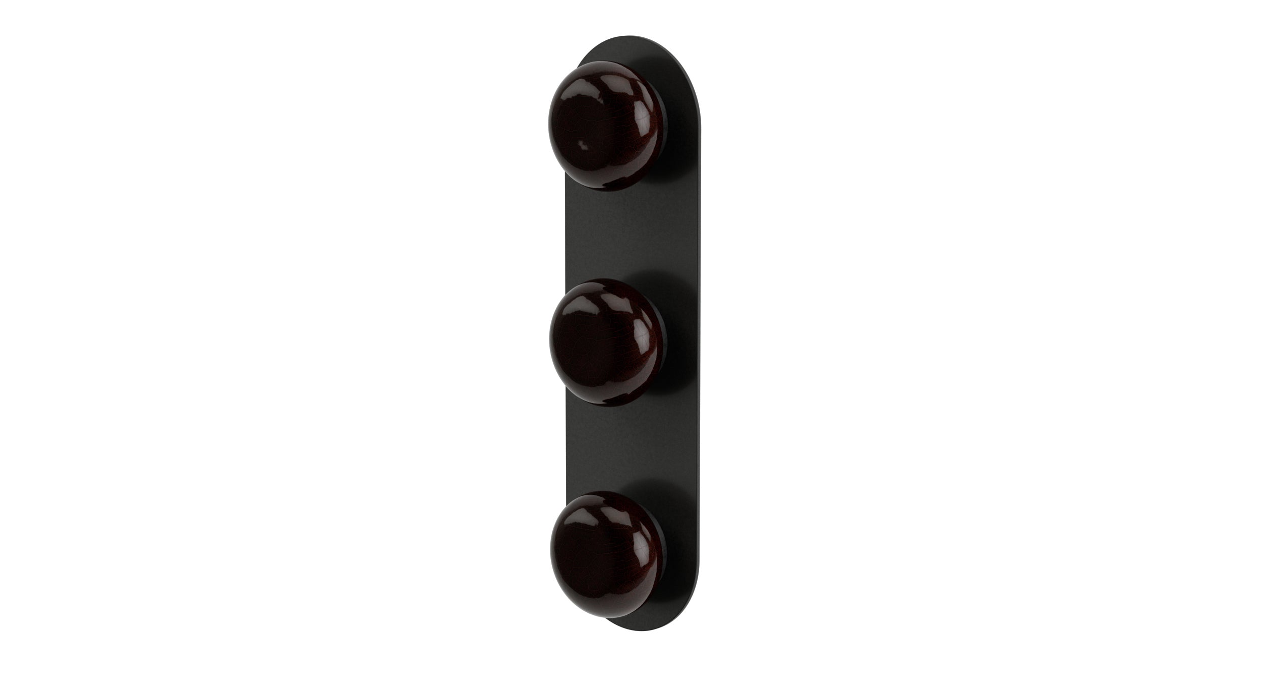 Foundry Three Handle Wall Mount Shower Trim with Pebble Ceramic Knob Handles in Blackened Nickel