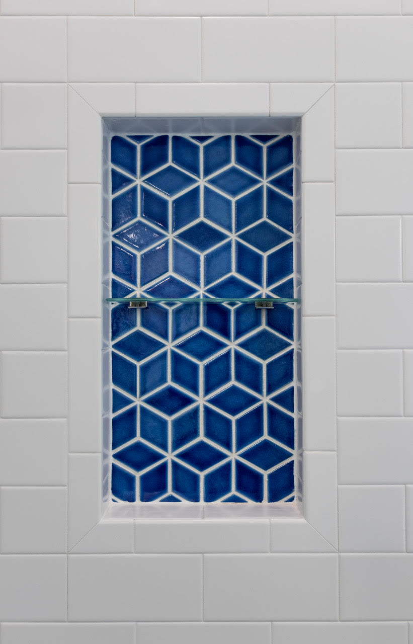 Small Diamond Sheeted - Escher Original Ceramic Mosaic Tile in Aegean Sea Gloss