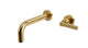 Flatiron One Handle Wall Mount 7.5" Lavatory Faucet with Linear Lever Handle in Satin Brass