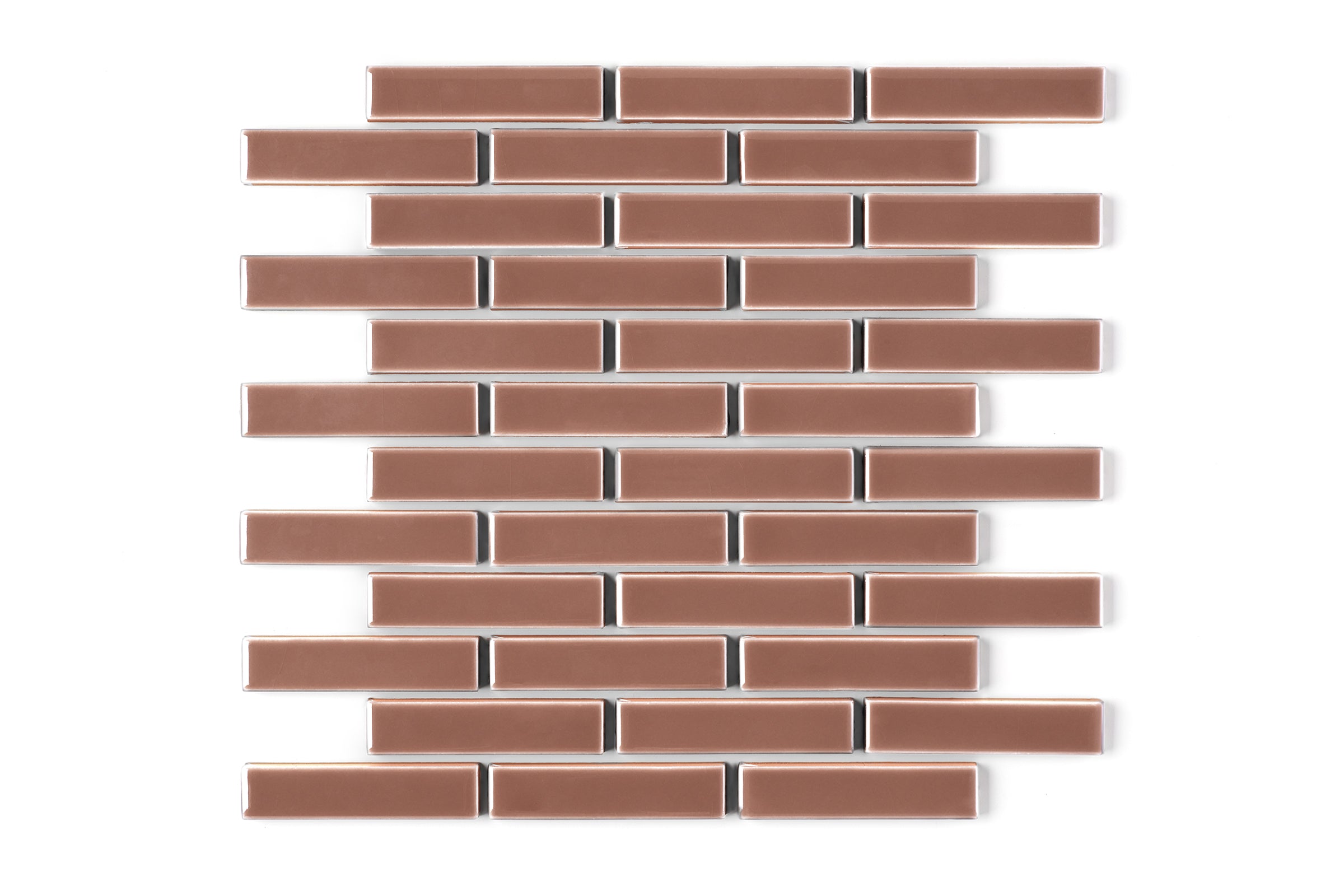 1x4 Half Offset Sheeted Original Ceramic Mosaic Tile in Mauve Gloss
