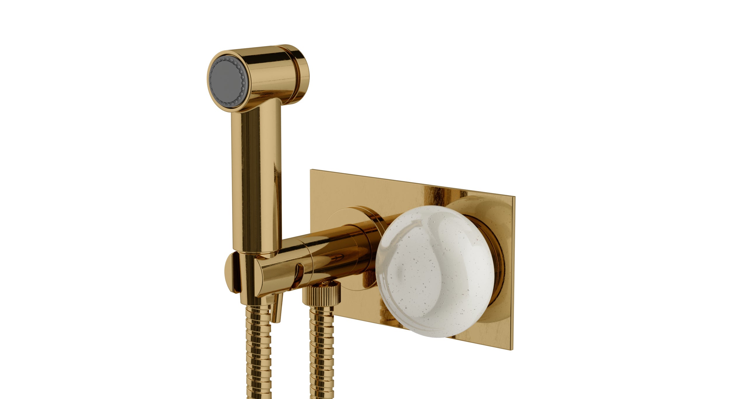 Foundry One Handle Wall Mount Bidet Trim with Pebble Ceramic Knob Handle in Uncoated Polished Brass