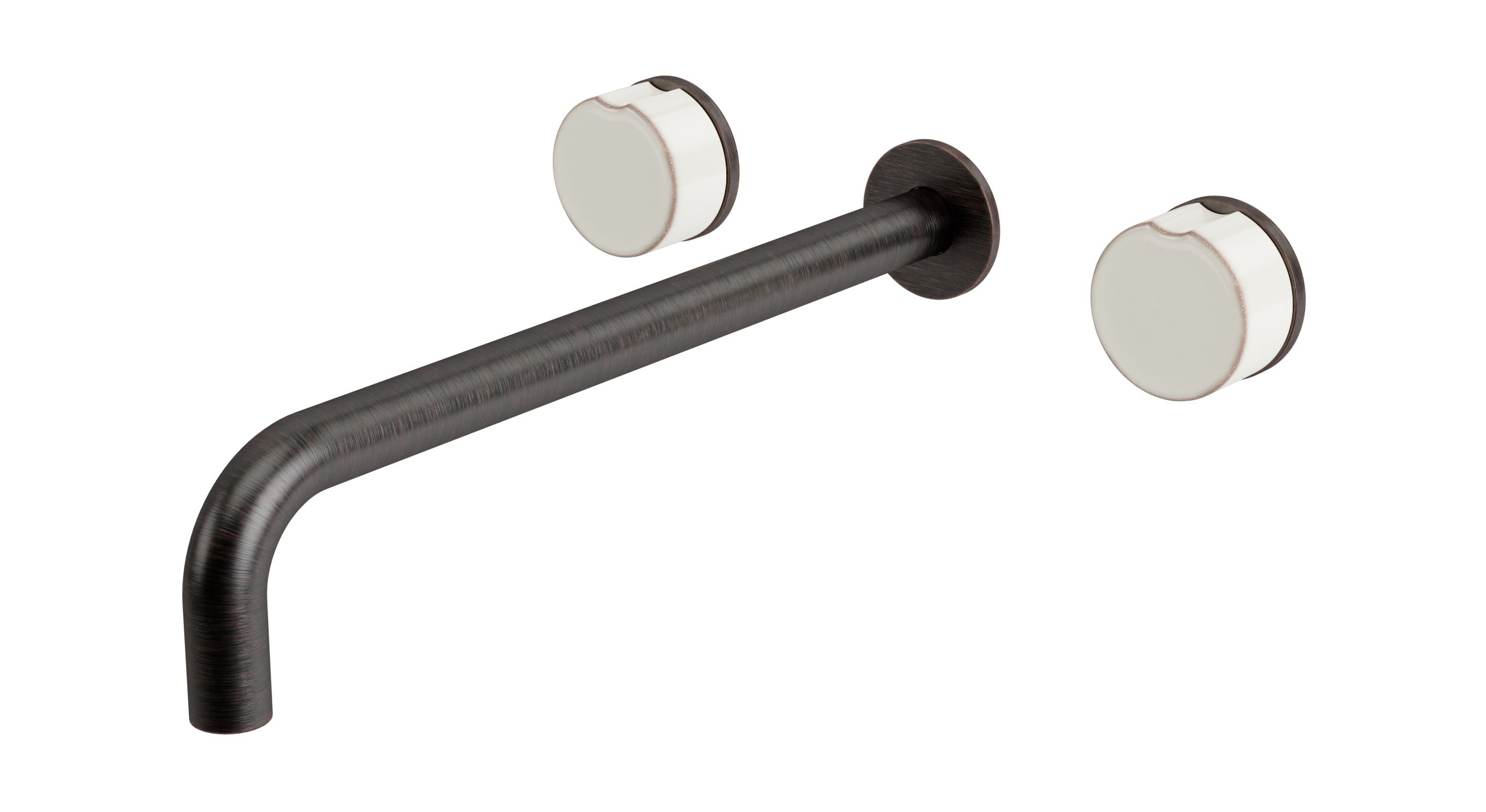 Foundry Two Handle Wall Mount 12" Lavatory Faucet with Groove Ceramic Knob Handles in Antique Bronze