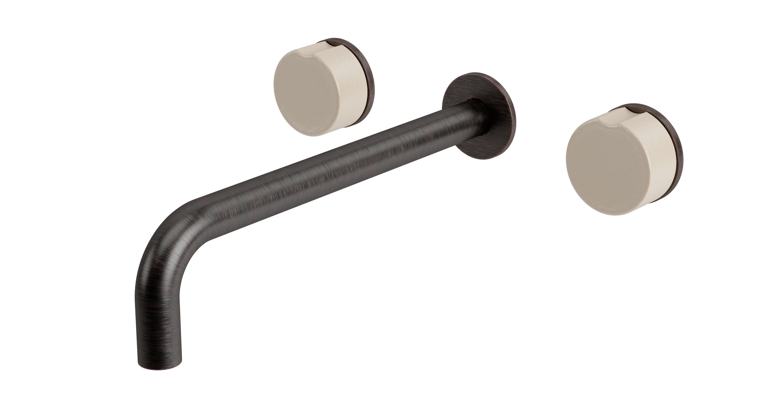 Foundry Two Handle Wall Mount 10" Lavatory Faucet with Groove Ceramic Knob Handles in Antique Bronze