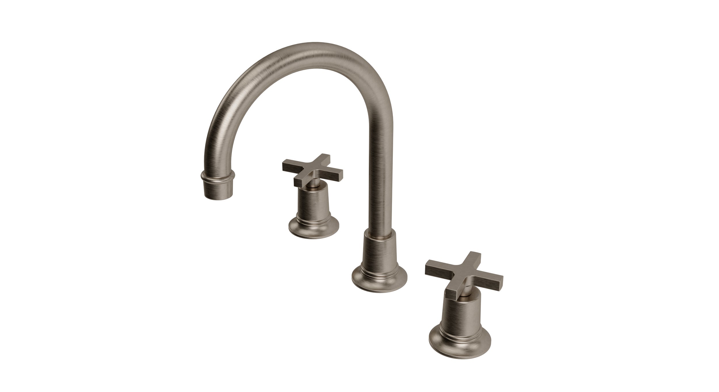 Emerson Two Handle Deck Mount Gooseneck Lavatory Faucet with Classic Cross Handles in Antique Nickel