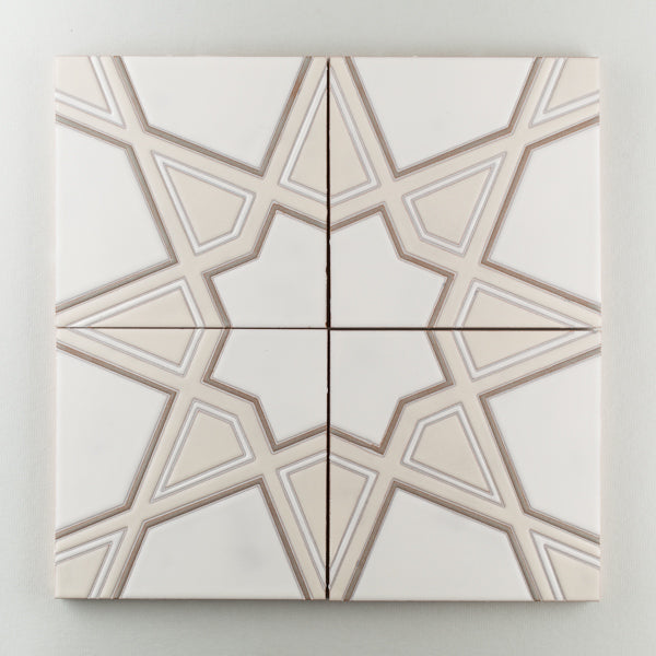 8x8 Handpainted Tile Padma in Neutral Motif