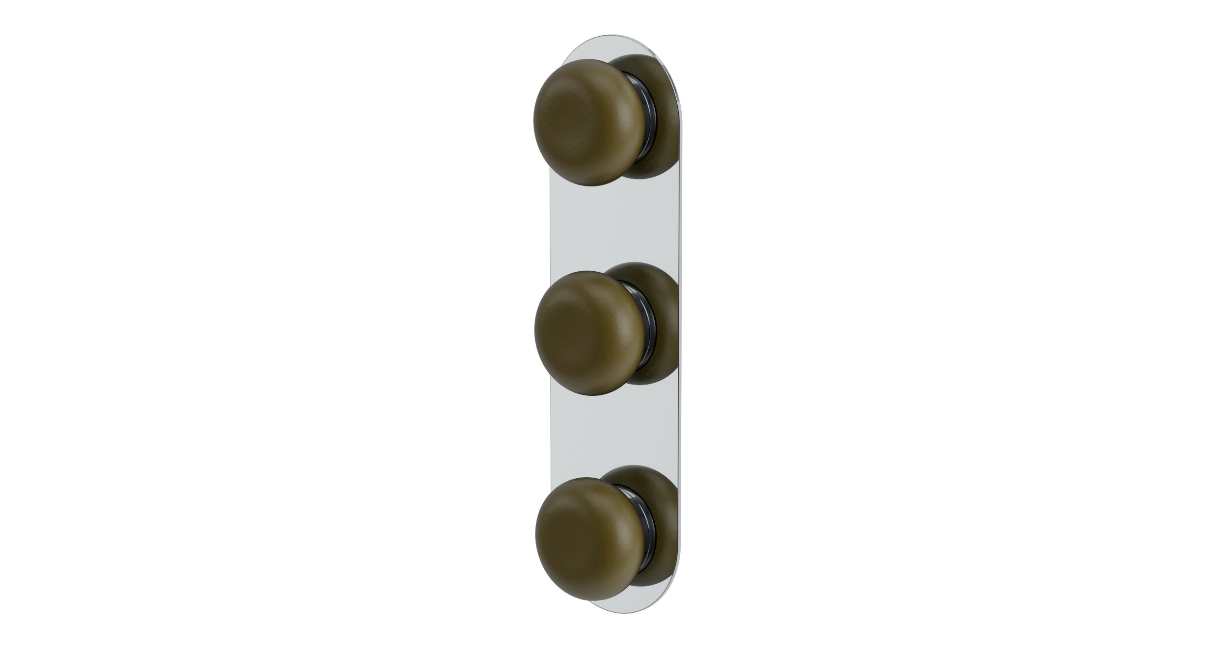 Foundry Three Handle Wall Mount Shower Trim with Pebble Ceramic Knob Handles in Polished Chrome