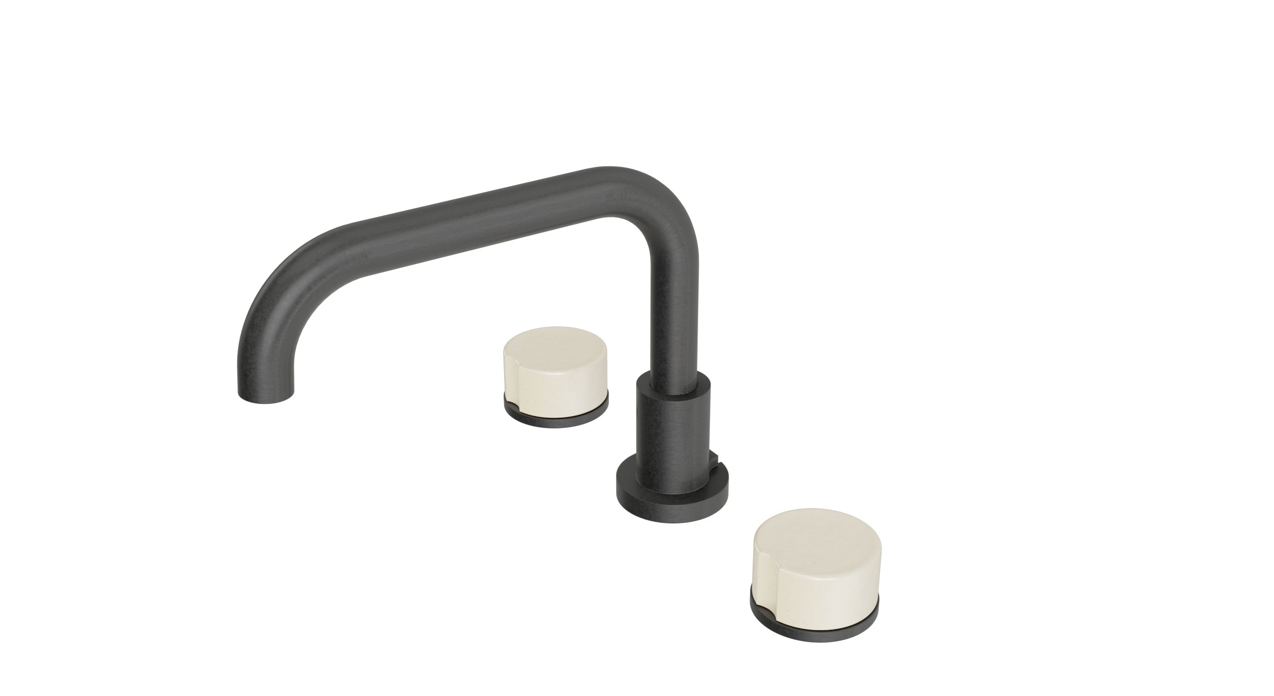 Foundry Two Handle Deck Mount Squaretop Bath Trim with Groove Ceramic Knob Handles in Blackened Nickel