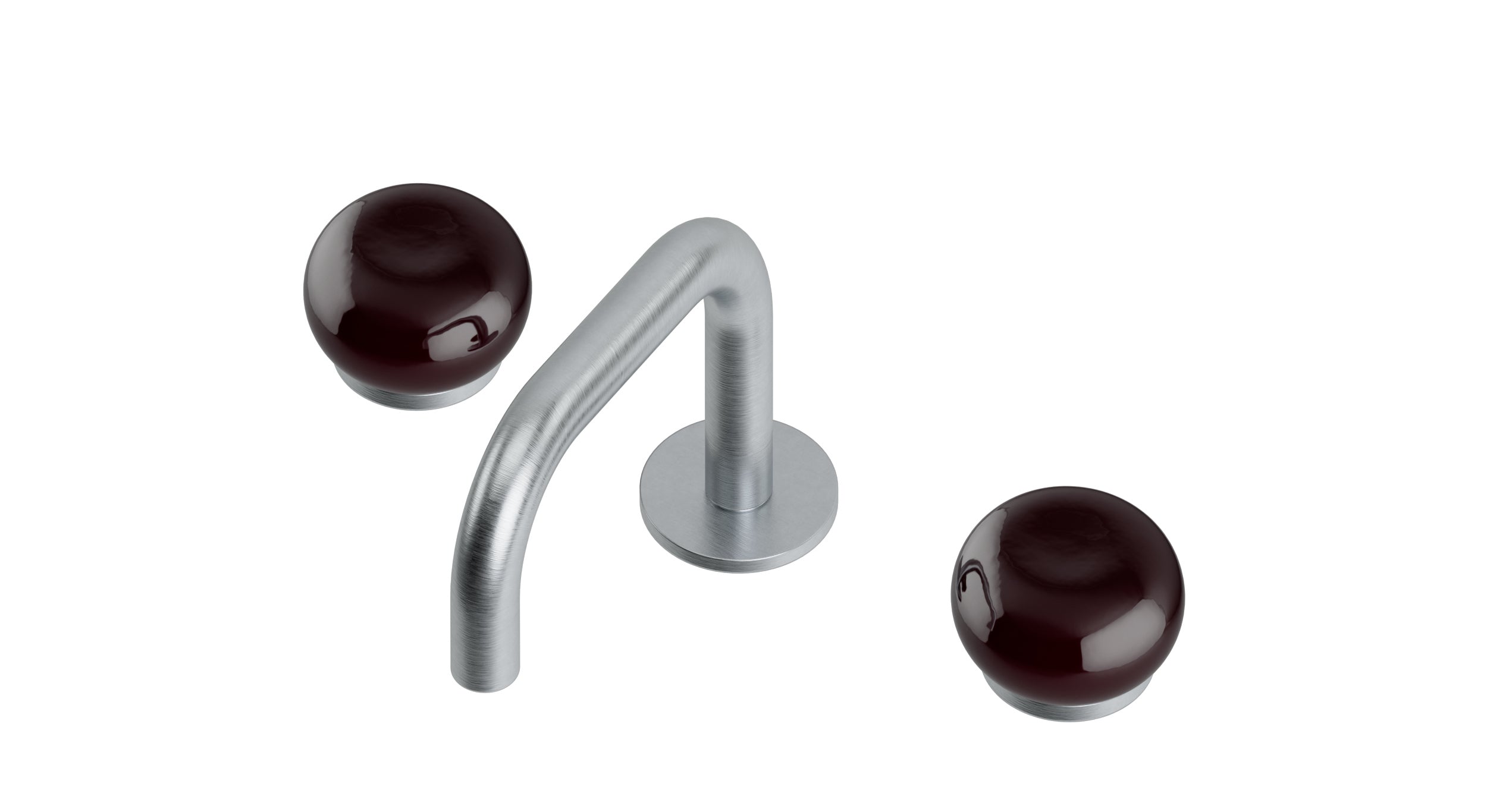 Foundry Two Handle Deck Mount Squaretop Lavatory Faucet with Pebble Ceramic Knob Handles in Satin Chrome