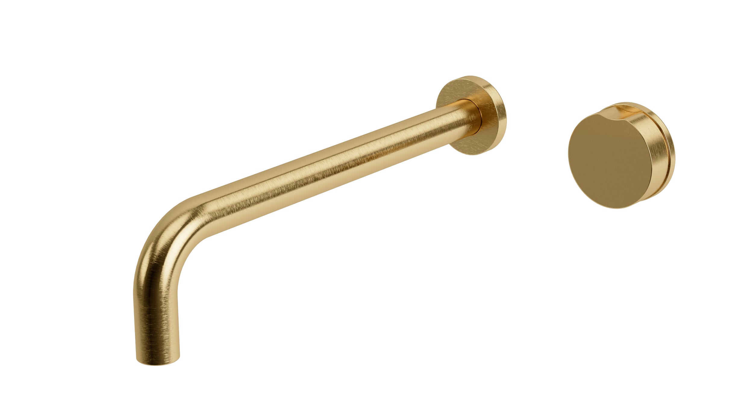 Foundry One Handle Wall Mount 12" Lavatory Faucet with Barrel Knob Handle in Satin Brass