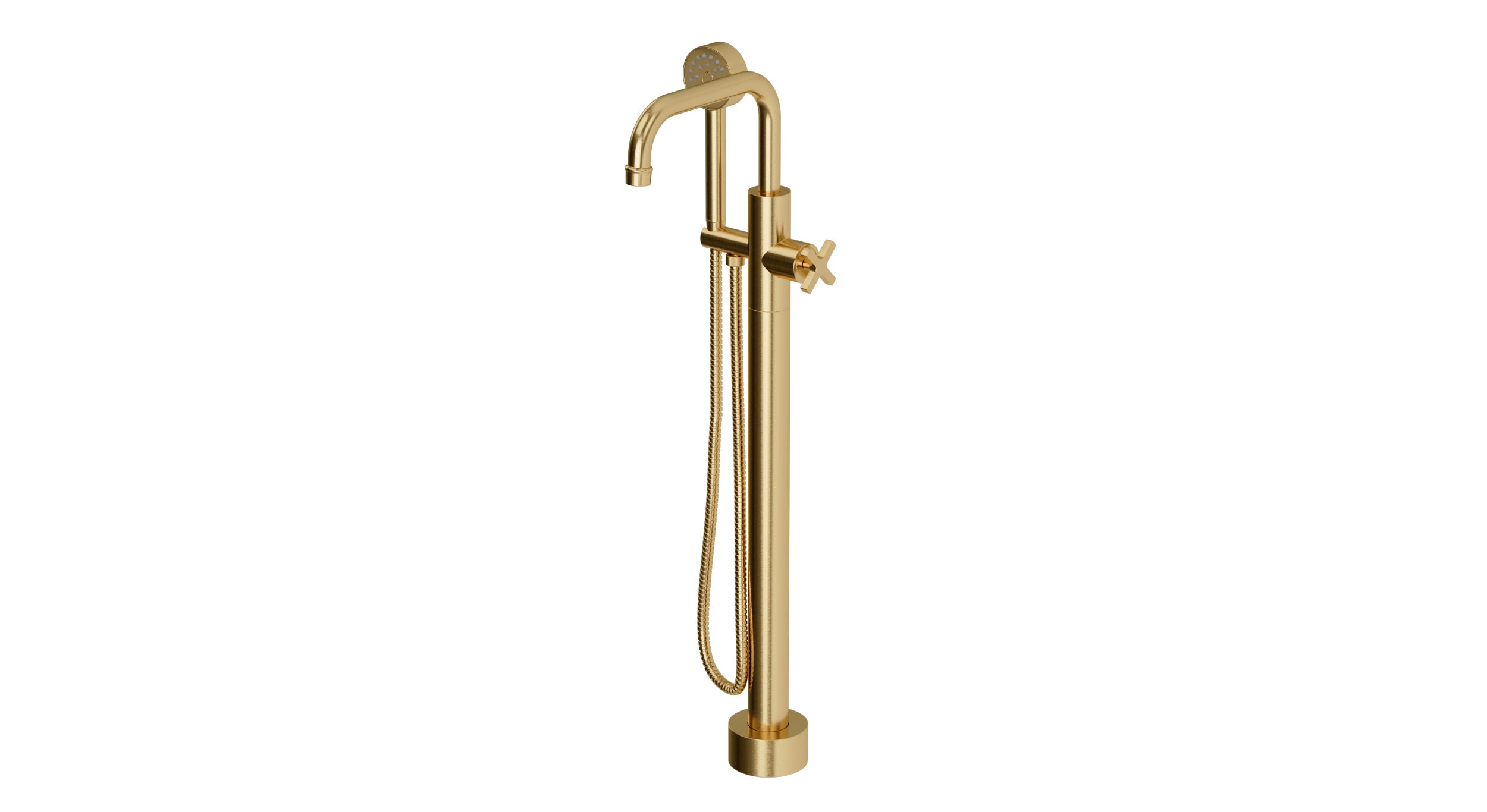 Emerson One Handle Floor Mount Squaretop Bath Trim with Hand Shower and Classic Cross Handle in Satin Brass