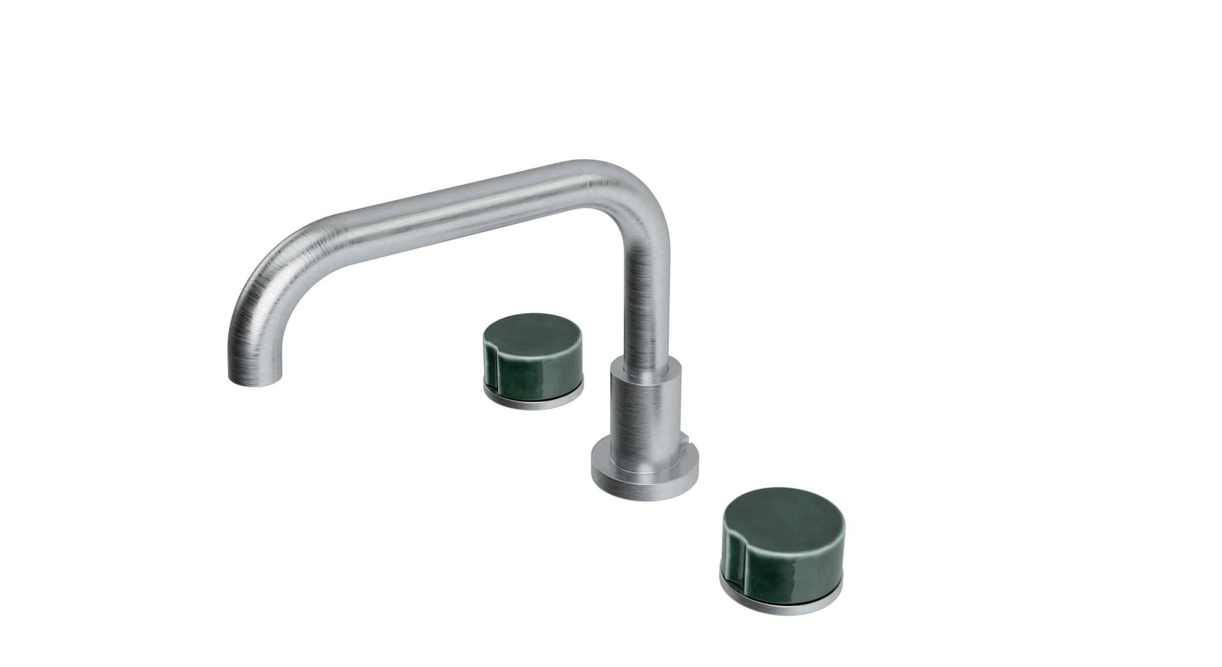 Foundry Two Handle Deck Mount Squaretop Bath Trim with Groove Ceramic Knob Handles in Satin Chrome