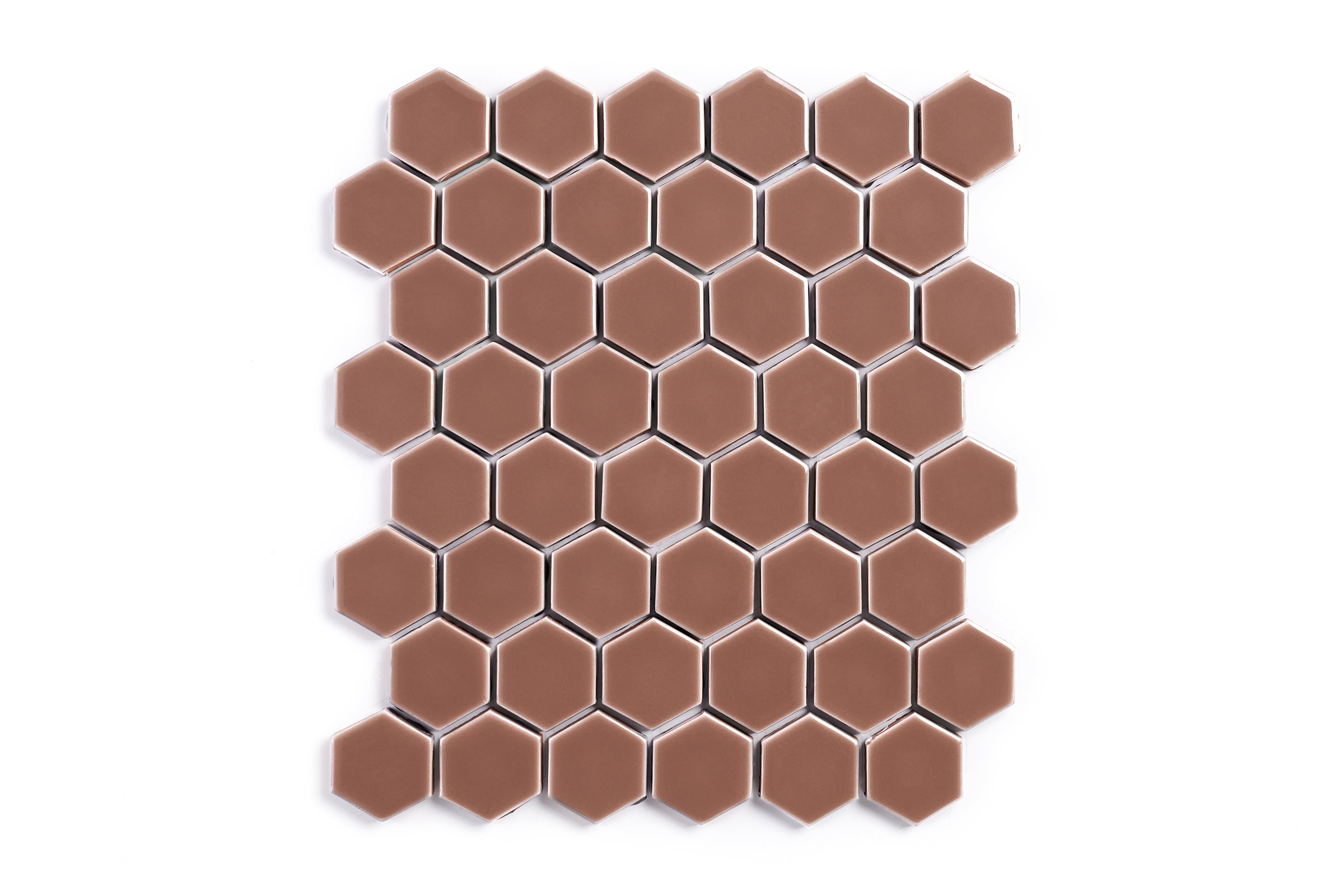 2" Hexagon Sheeted Original Ceramic Mosaic Tile in Mauve Gloss