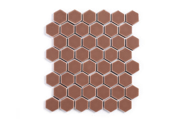 2" Hexagon Sheeted Original Ceramic Mosaic Tile in Mauve Gloss