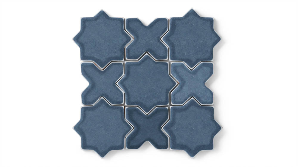 Mini Star & Cross Original Ceramic Tile in Slate Blue Gloss