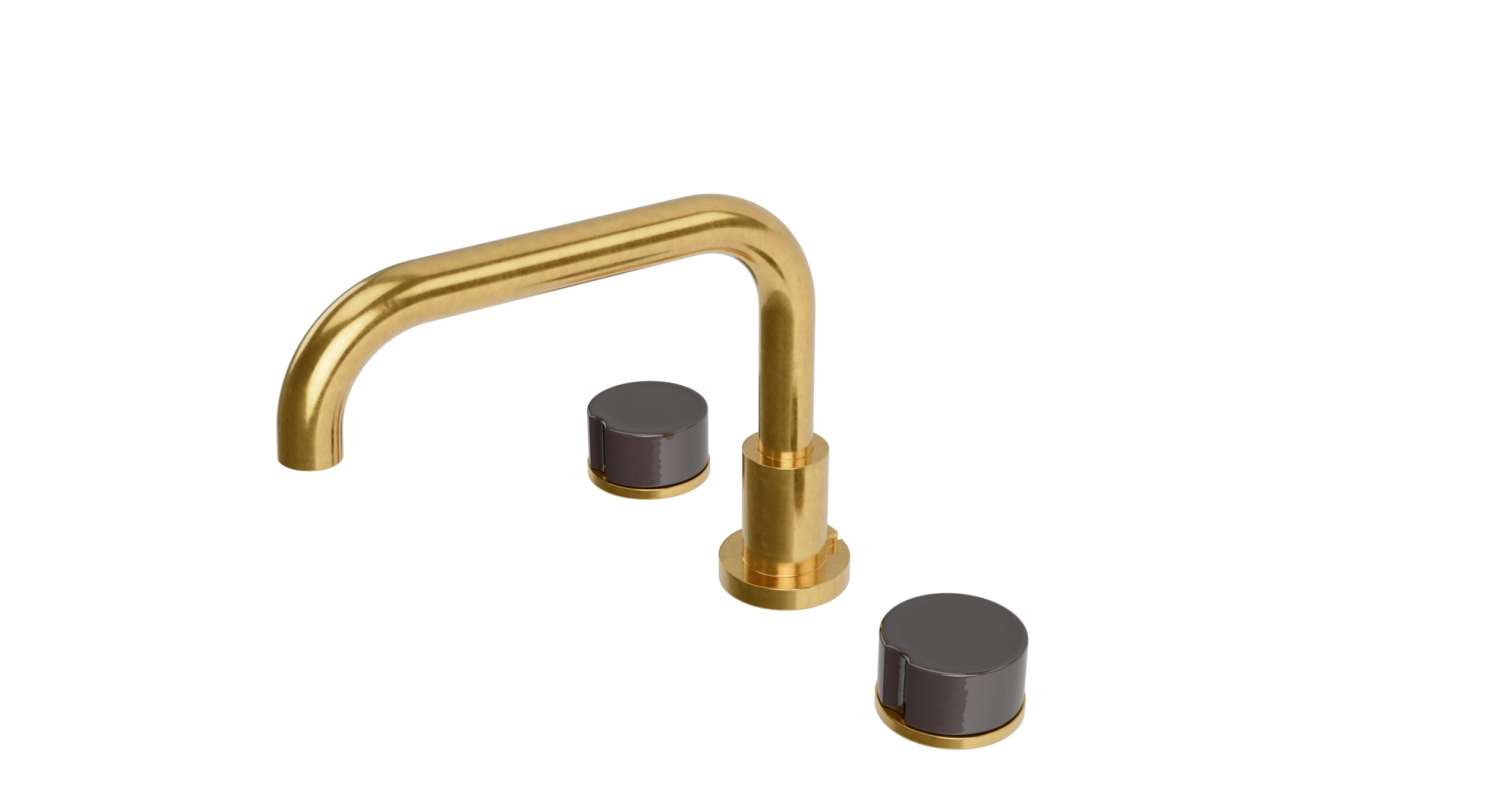 Foundry Two Handle Deck Mount Squaretop Bath Trim with Groove Ceramic Knob Handles in French Brass