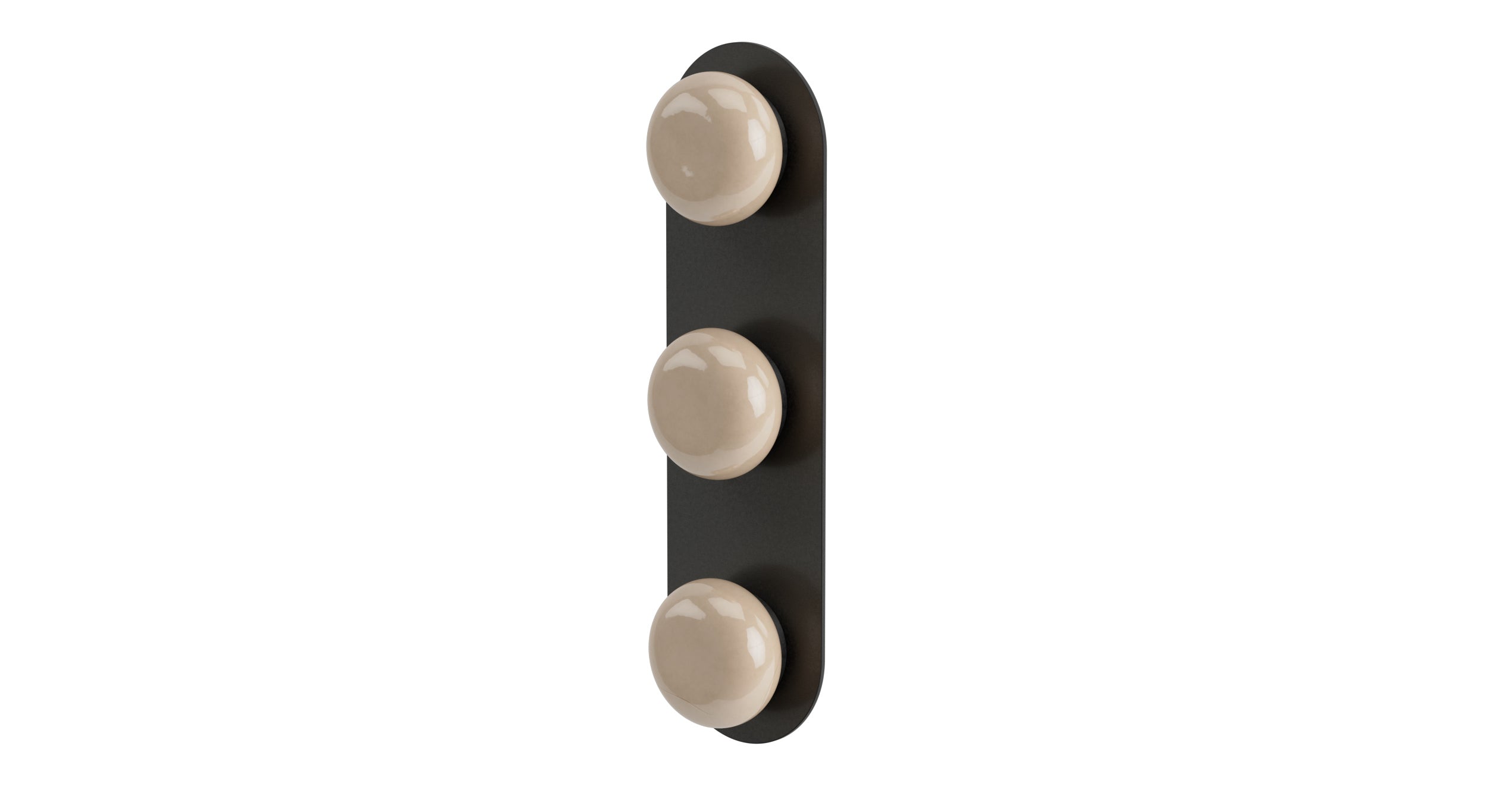 Foundry Three Handle Wall Mount Shower Trim with Pebble Ceramic Knob Handles in Blackened Nickel