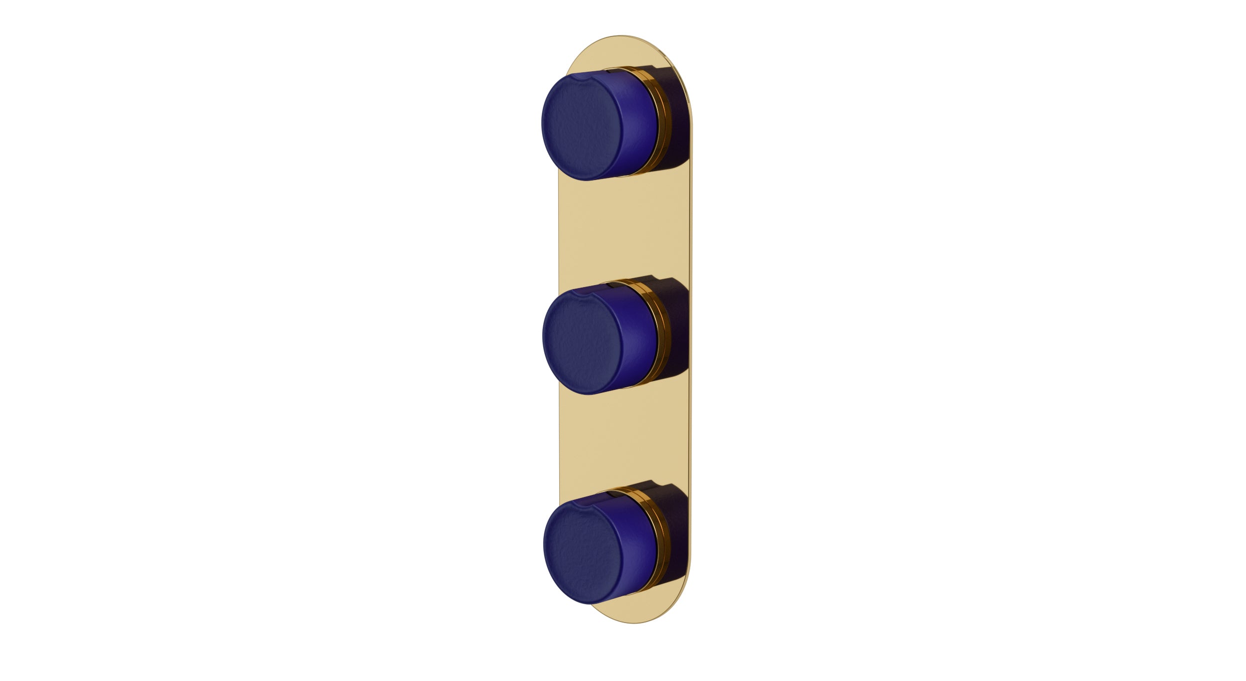 Foundry Three Handle Wall Mount Shower Trim with Groove Ceramic Knob Handles in Polished Brass