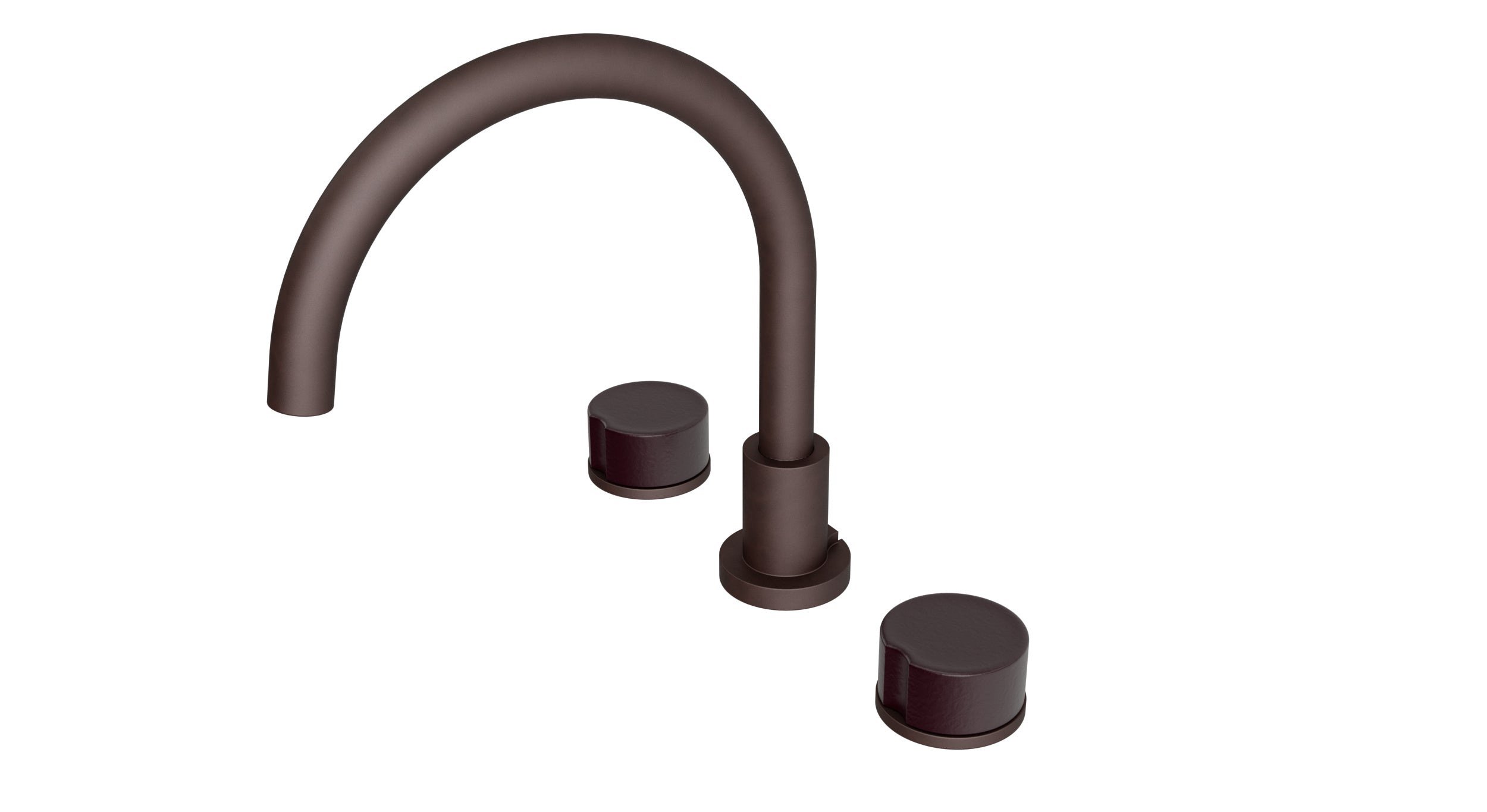Foundry Two Handle Deck Mount Gooseneck Bath Trim with Groove Ceramic Knob Handles in Architectural Copper