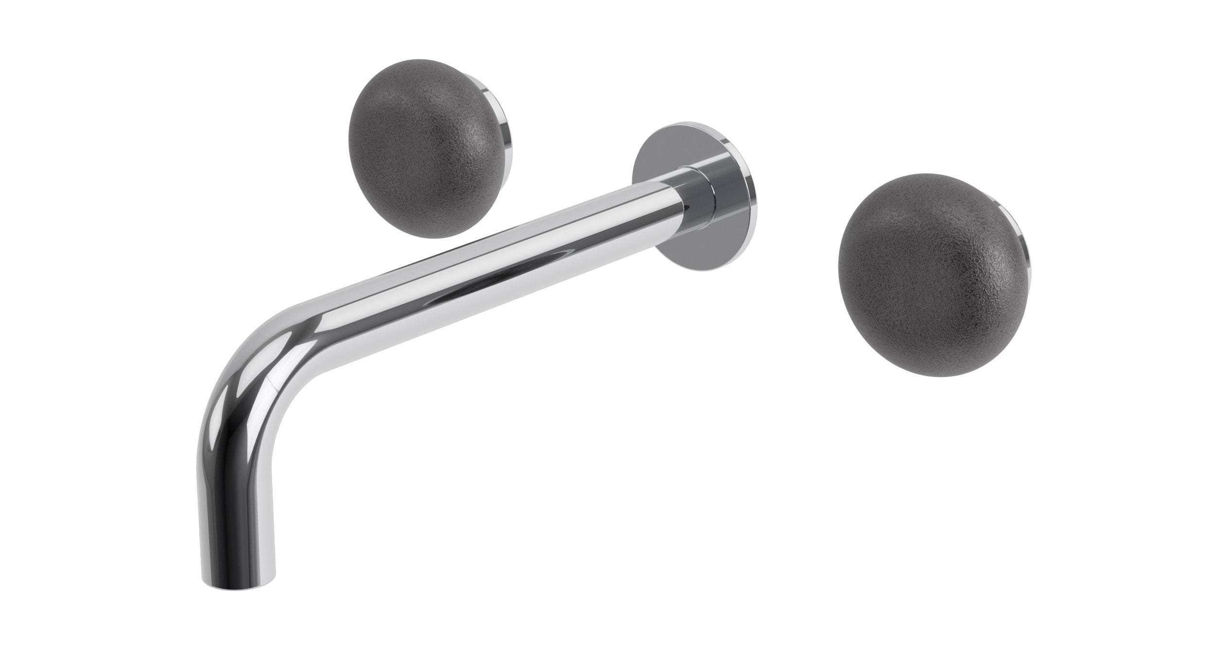 Foundry Two Handle Wall Mount 7.5" Lavatory Faucet with Pebble Ceramic Knob Handles in Polished Chrome