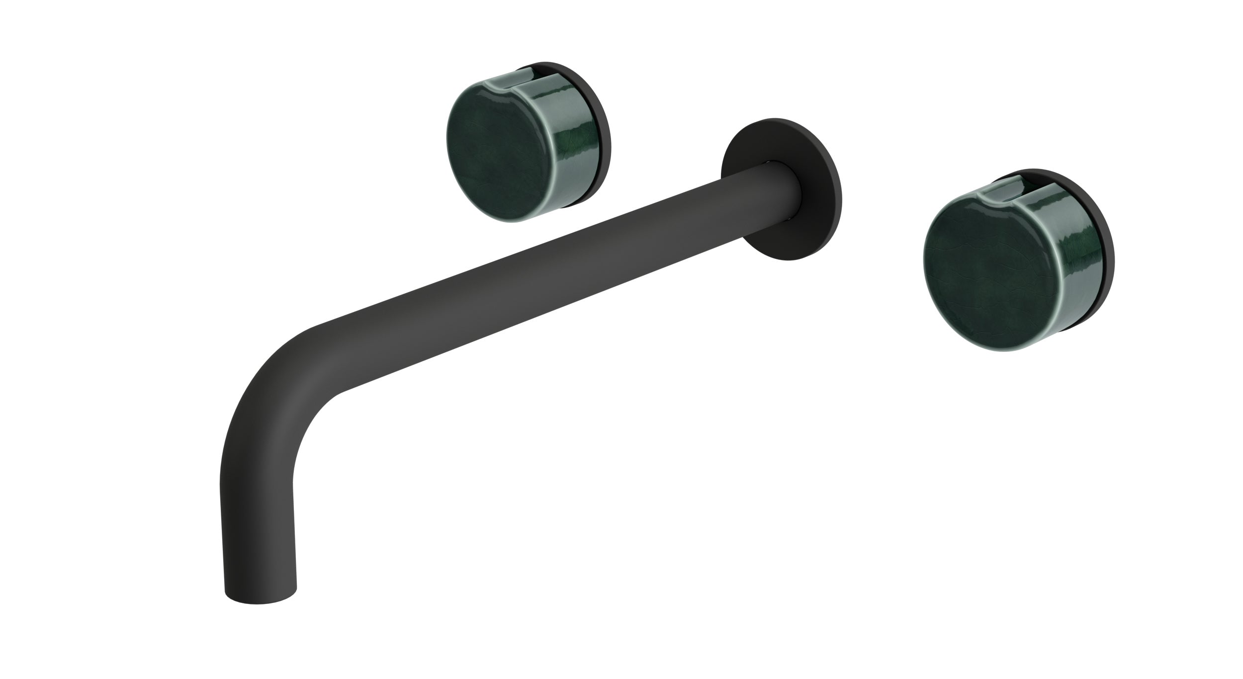 Foundry Two Handle Wall Mount 10" Lavatory Faucet with Groove Ceramic Knob Handles in Matte Black