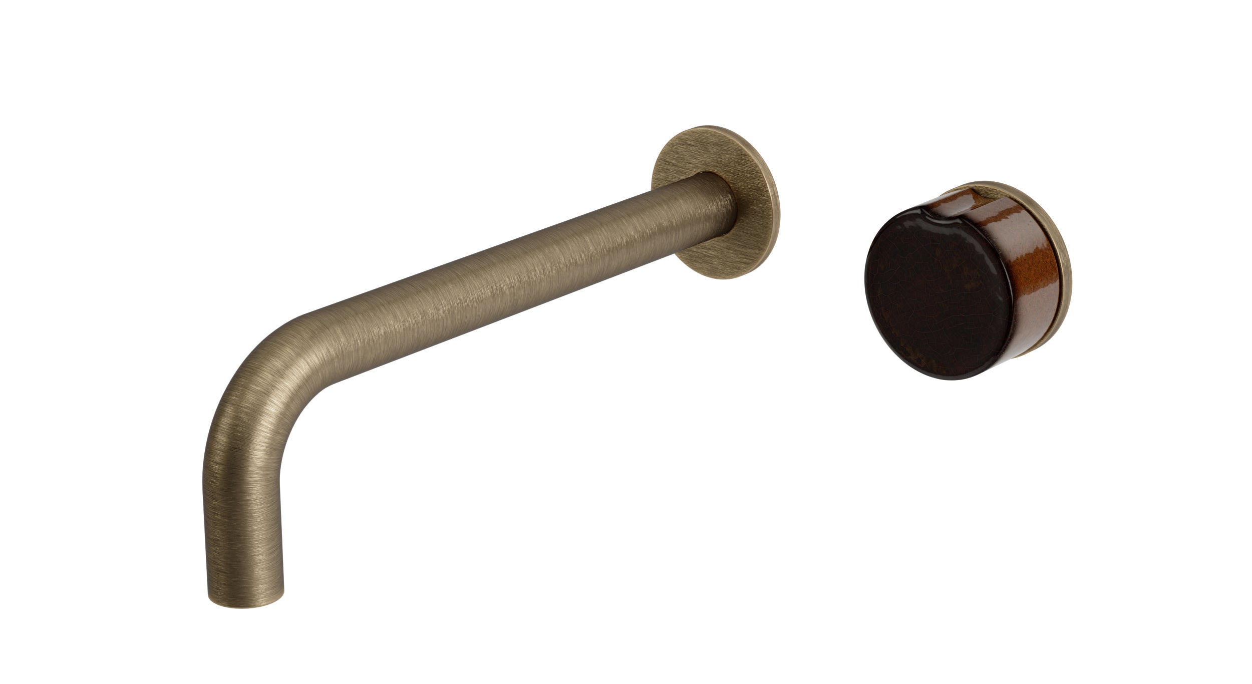 Foundry One Handle Wall Mount 7.5" Lavatory Faucet with Groove Ceramic Knob Handle in Antique Brass