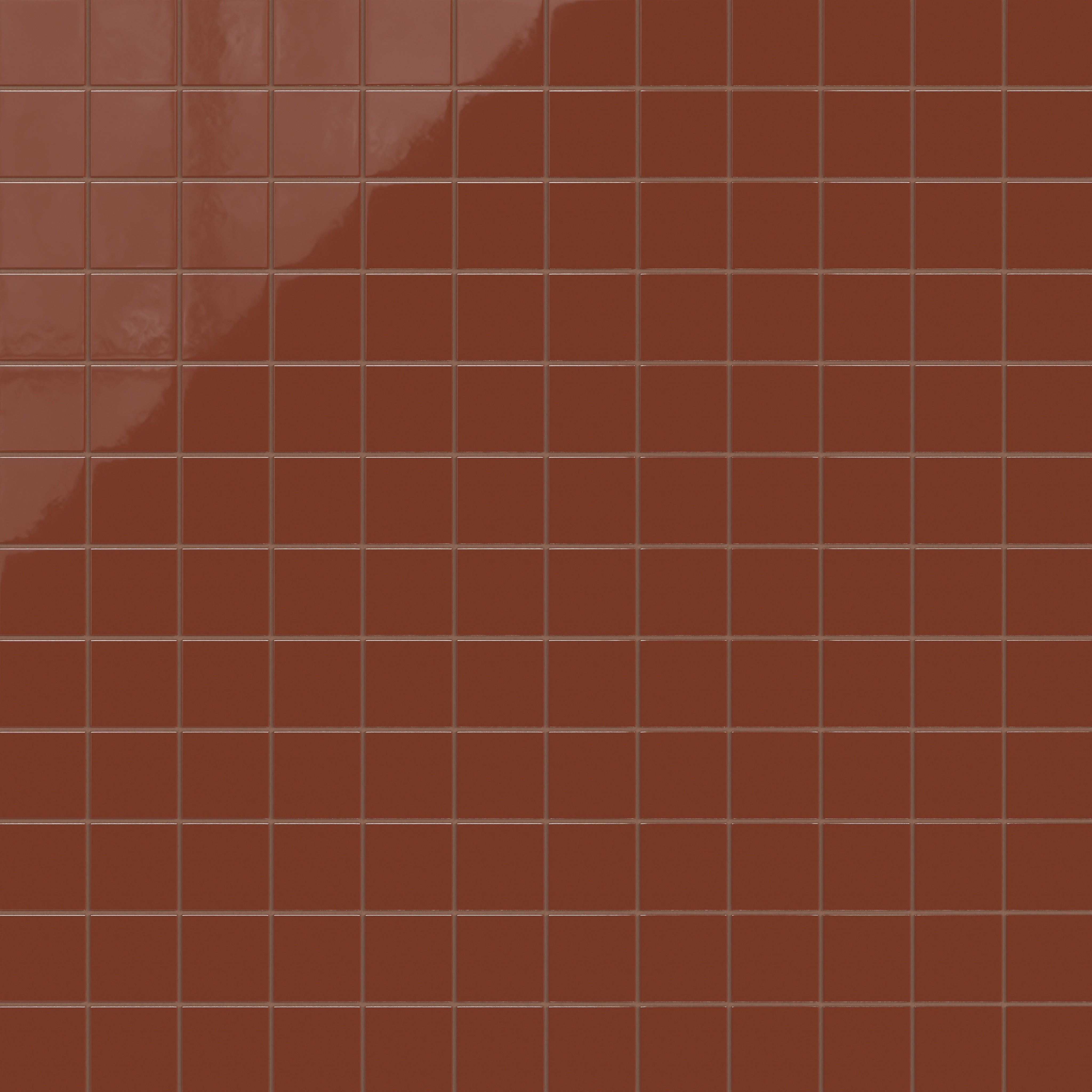 3x3 Straight Set Sheeted Natural Press Ceramic Mosaic Tile in Red Iron Oxide Gloss