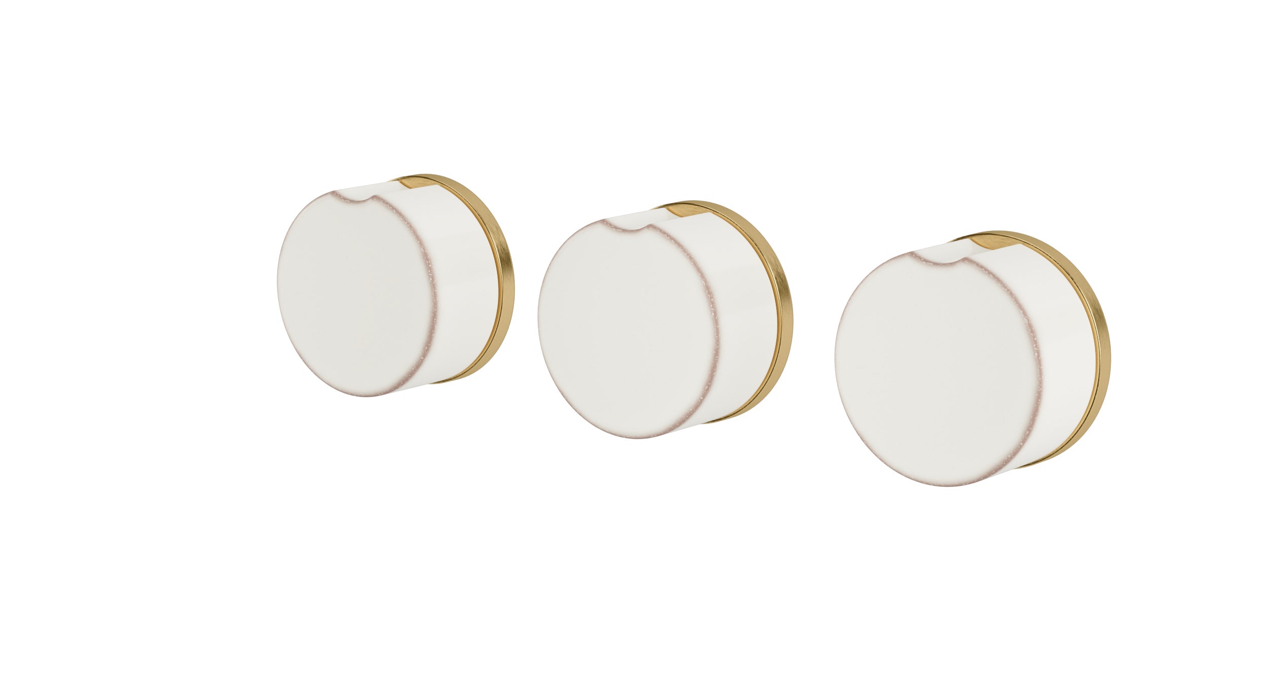 Foundry Three Handle Wall Mount Bath Trim with Diverter/Volume Control and Groove Ceramic Knob Handles in Satin Brass