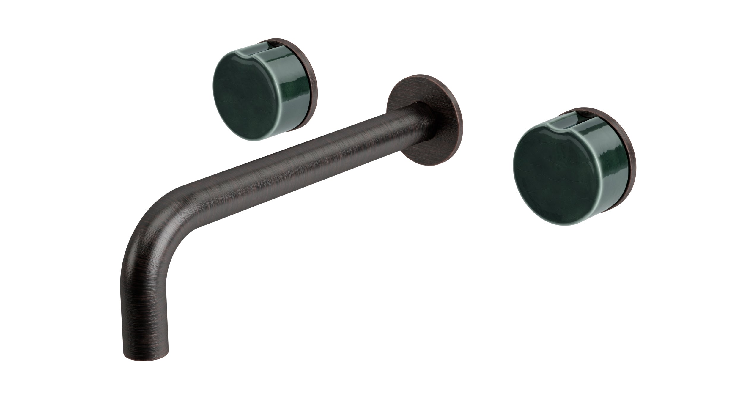 Foundry Two Handle Wall Mount 7.5" Lavatory Faucet with Groove Ceramic Knob Handles in Antique Bronze