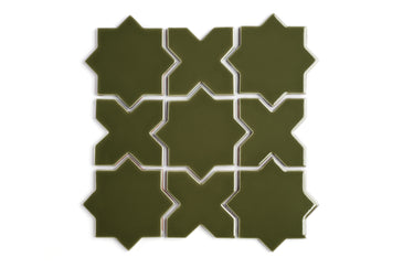 Mini Star & Cross Original Ceramic Tile in Bonsai Gloss