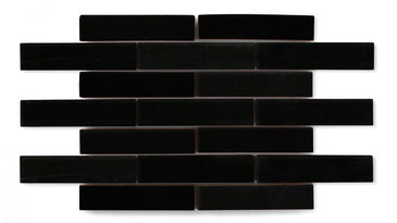 1x4 Half Offset Sheeted Original Ceramic Mosaic Tile in Raven Gloss