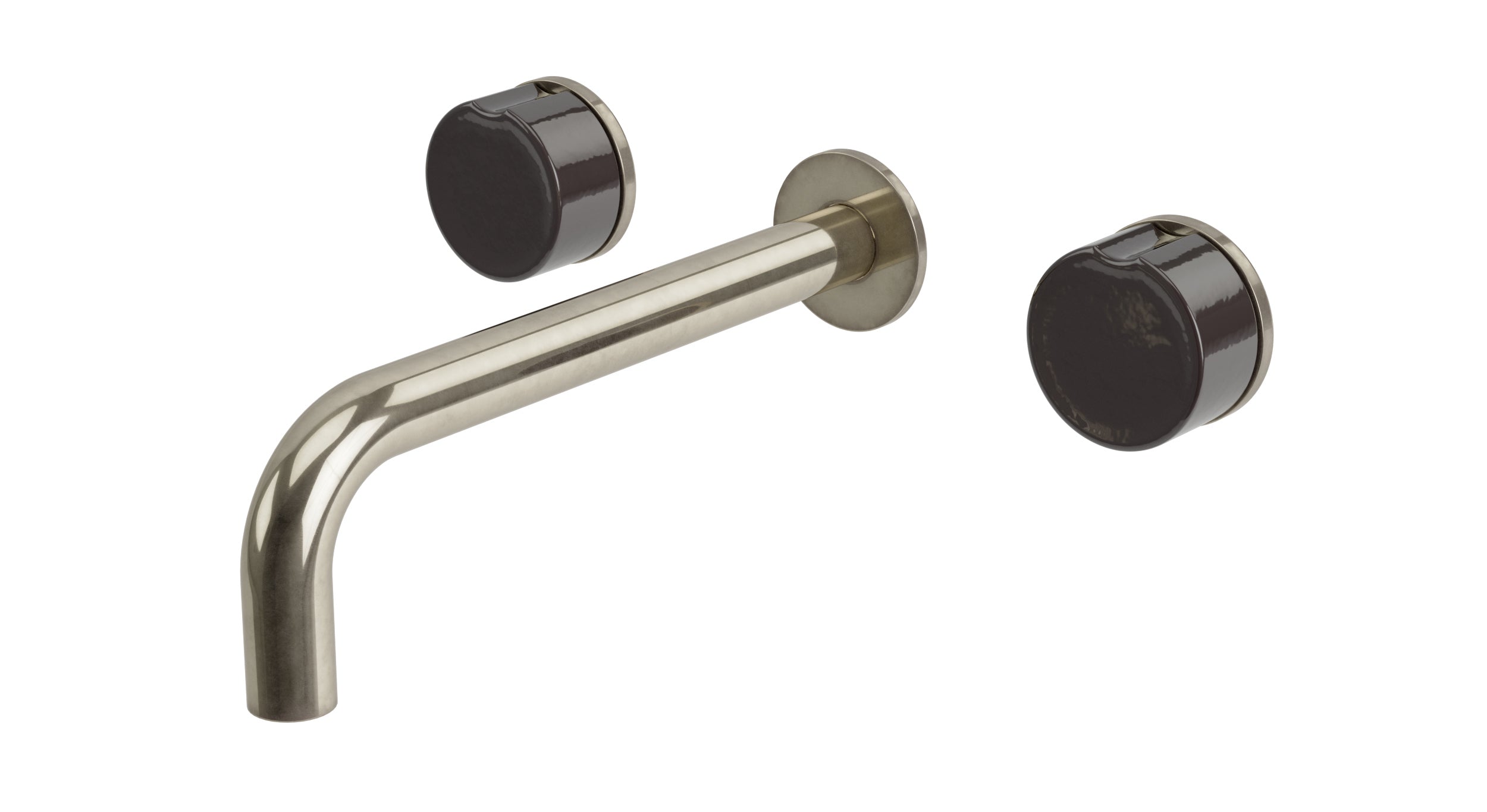 Foundry Two Handle Wall Mount 7.5" Lavatory Faucet with Groove Ceramic Knob Handles in French Nickel