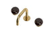 Foundry Two Handle Deck Mount Squaretop Lavatory Faucet with Pebble Ceramic Knob Handles in Polished Brass