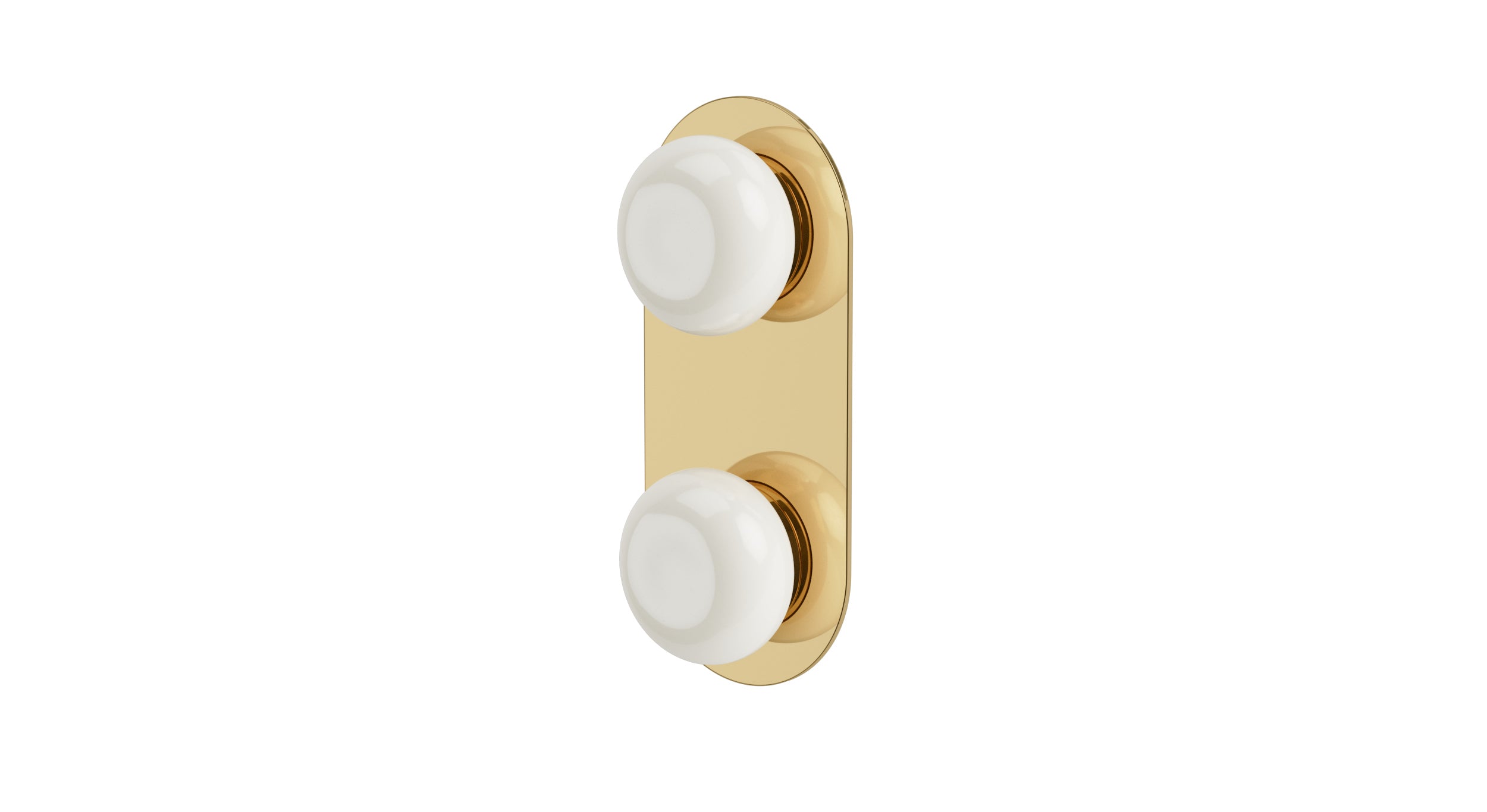 Foundry Two Handle Wall Mount Shower Trim with Pebble Ceramic Knob Handles in Polished Brass