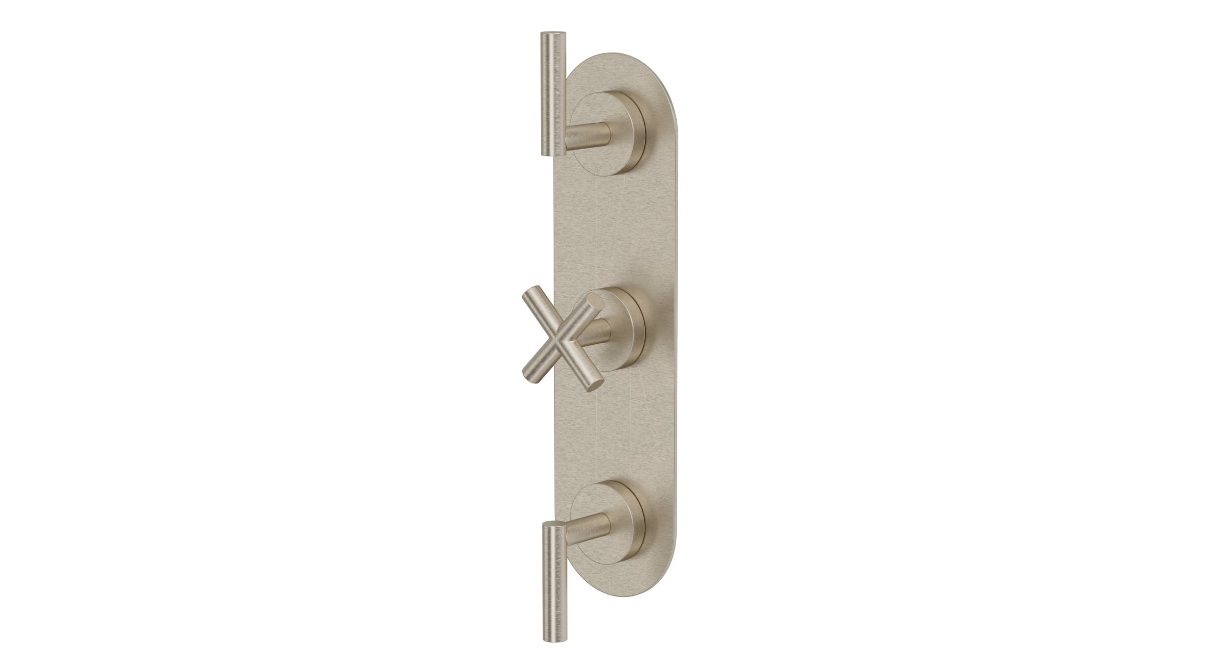 Contour Three Handle Wall Mount Shower Trim with Soft Cross/Soft Lever Handles in Satin Nickel