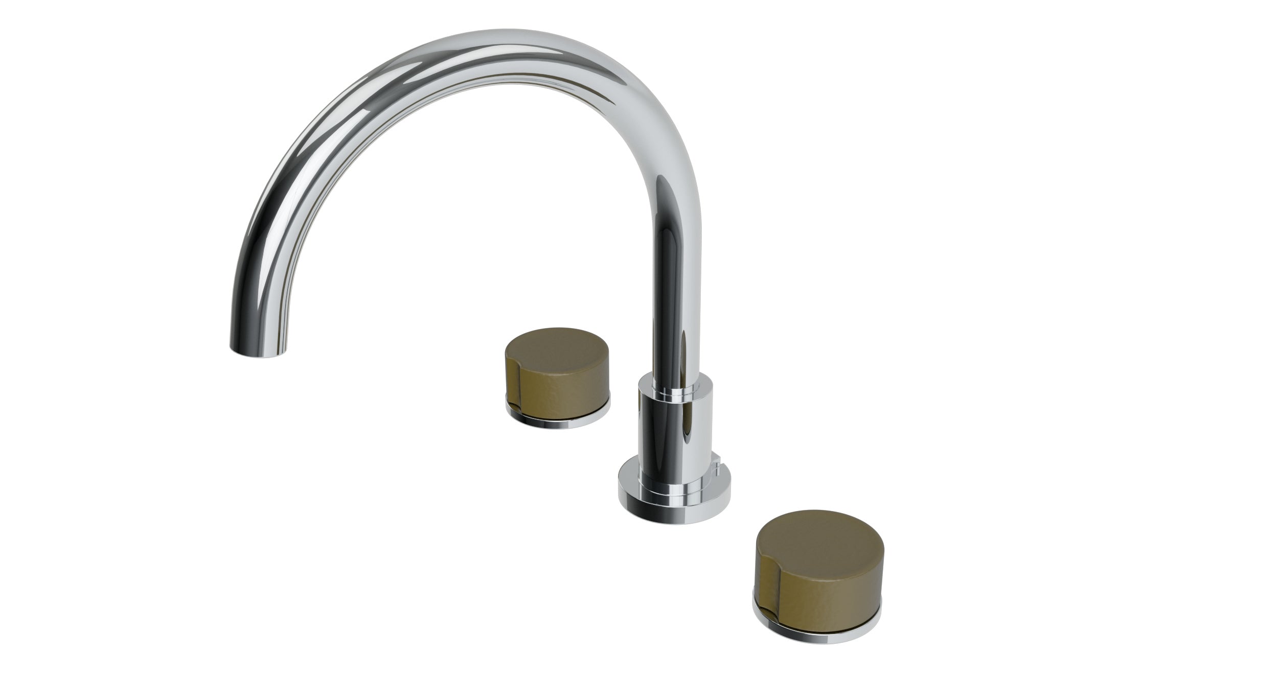 Foundry Two Handle Deck Mount Gooseneck Bath Trim with Groove Ceramic Knob Handles in Polished Chrome