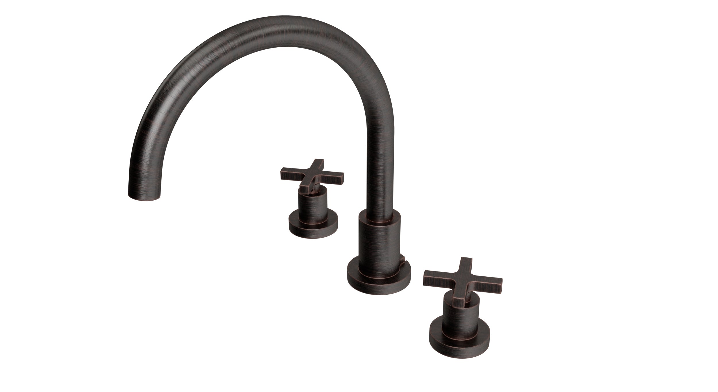 Flatiron Two Handle Deck Mount Gooseneck Bath Trim with Linear Cross Handles in Antique Bronze